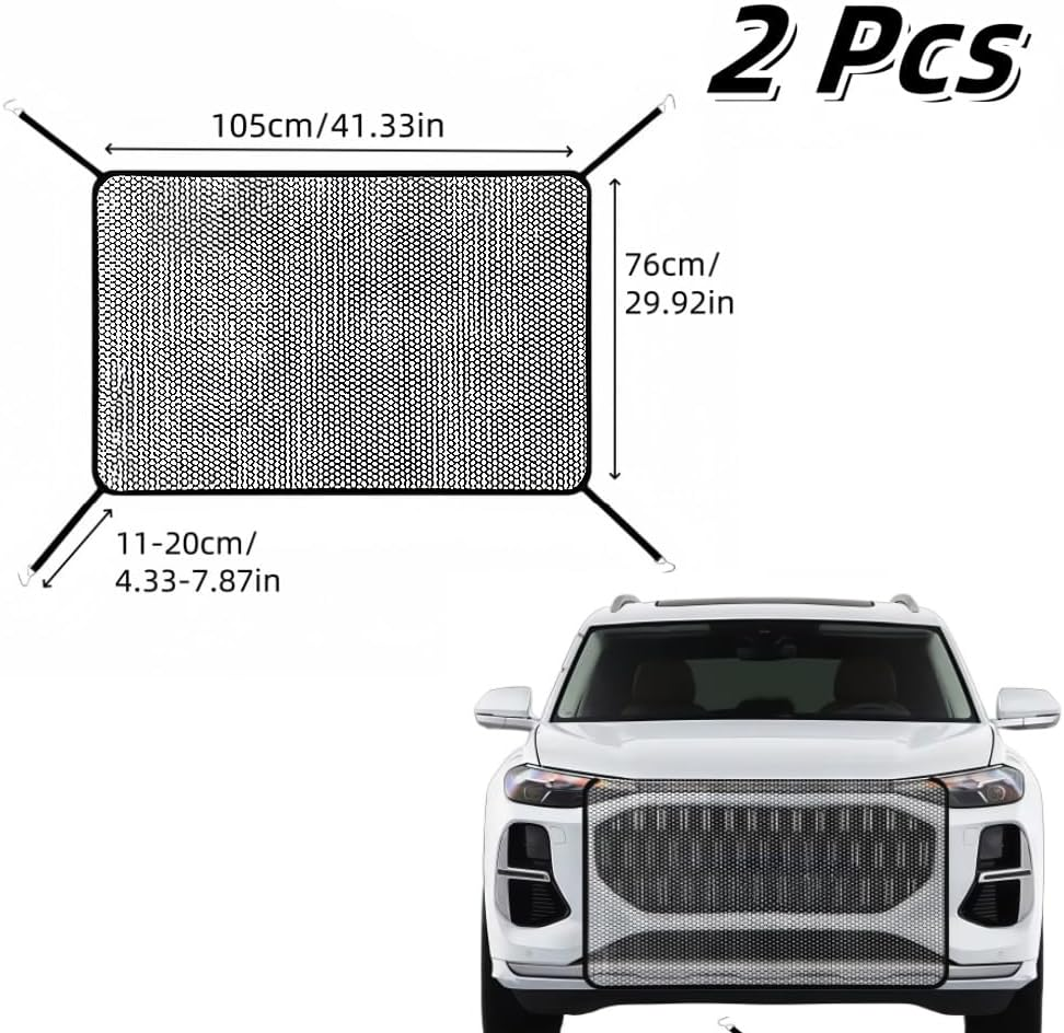 Car Grille Net,2 Pcs Front Hood Grille Protection Mesh with Hook,Anti-Clogging Exterior Air Intake Dustproof Net,High-Density Engines Water Net Guard Protector,For Most Cars,Trucks,Suvs (Black) image number 1
