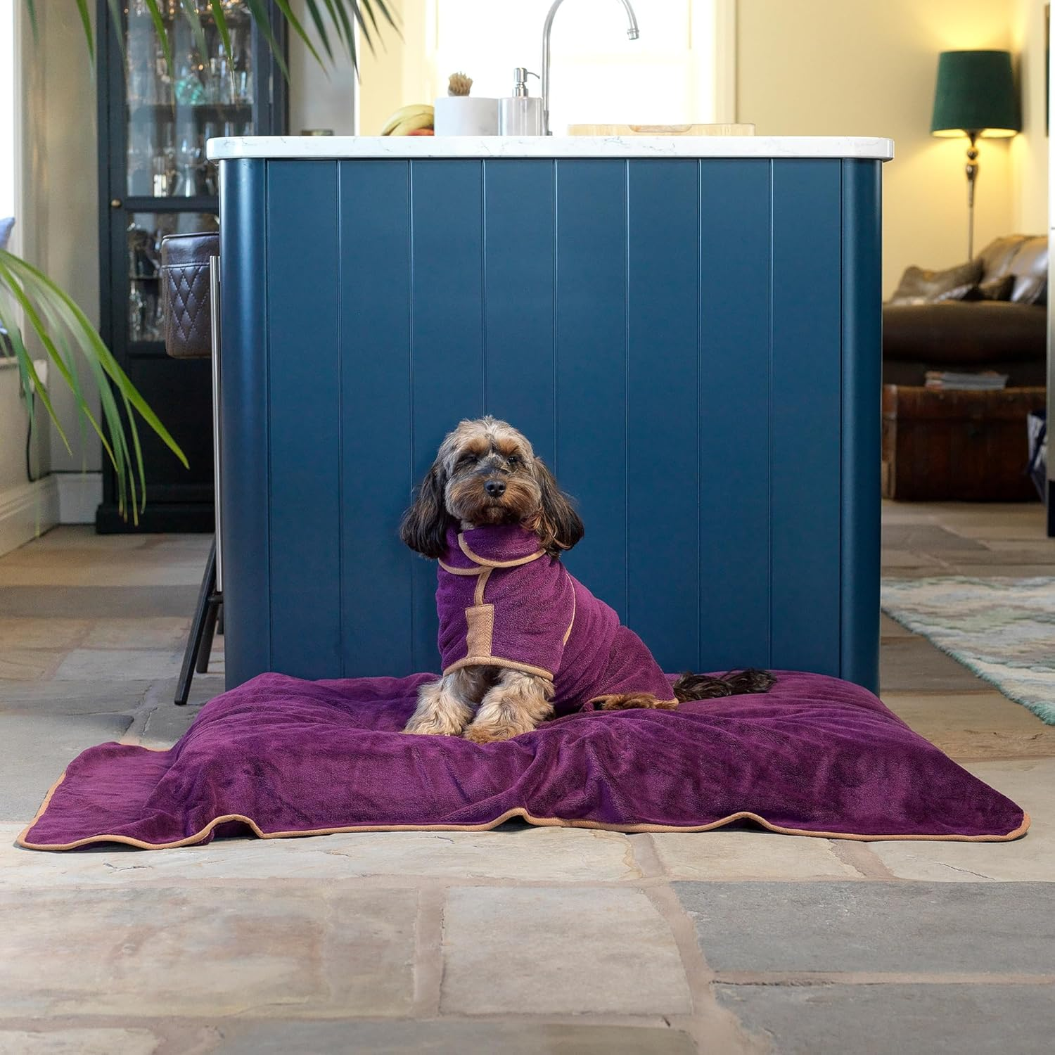 Lucky Paws&reg; UK Dog Drying Coat - Luxurious Double Layer Dog Towel Robe - Dry Your Dogs in Minutes - Ultra Absorbent Drying Robe & Super Soft Dressing Gown (XXXL, Plum) image number 1
