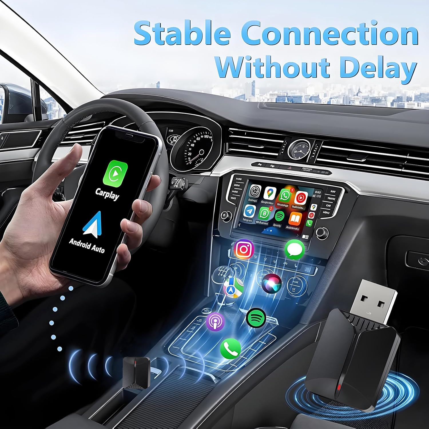 Mini Wireless Carplay Adapter for Cars with Built-In Wired Apple Carplay & Android Auto, USB-A/C Support, Plug and Play Easy Use Fast Stable Connection Car Play Dongle for Iphone/Android image number 1