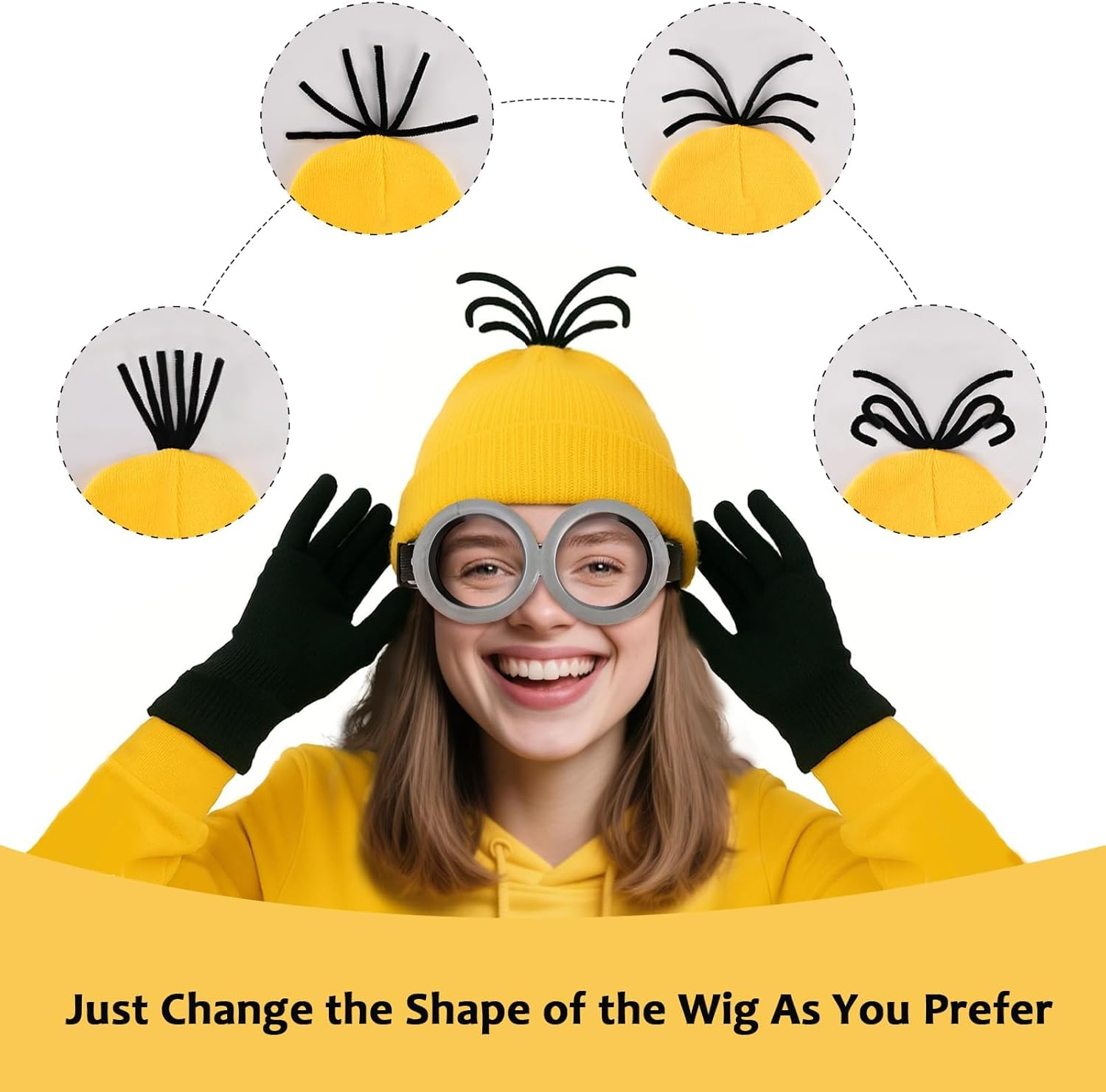 3PCS-5PCS Halloween Costume Accessories Adults Steampunk Goggles Glasses Yellow Beanie Hat Black Gloves for Adults Halloween Cosplay Party image number 2