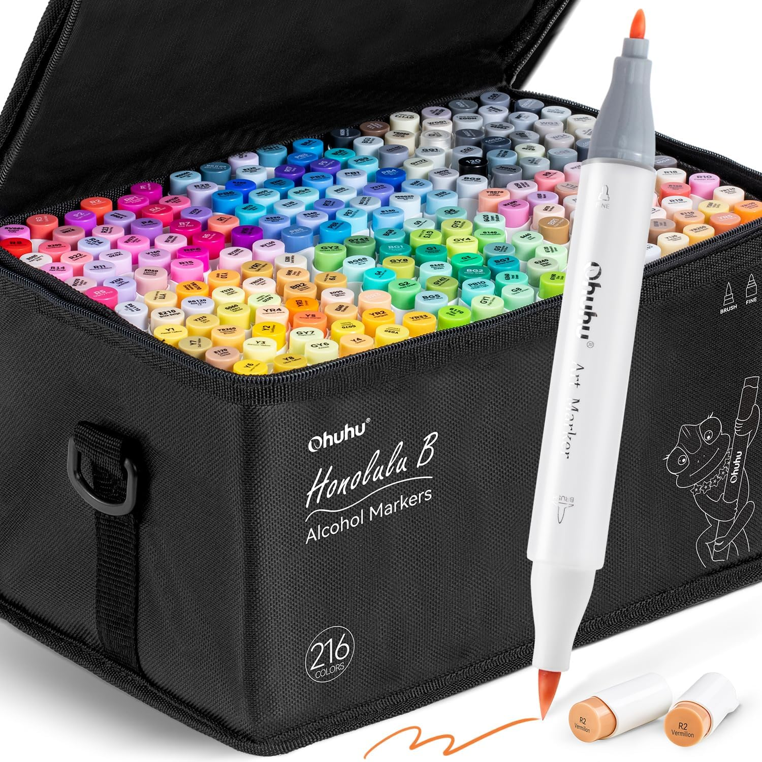 Ohuhu Alcohol Based Brush Markers -Double Tipped Art Marker Set for Artists Adults Coloring Sketch Illustration - Brush & Fine Dual Tips - 216 Colors - Honolulu B of Ohuhu Markers image number 1