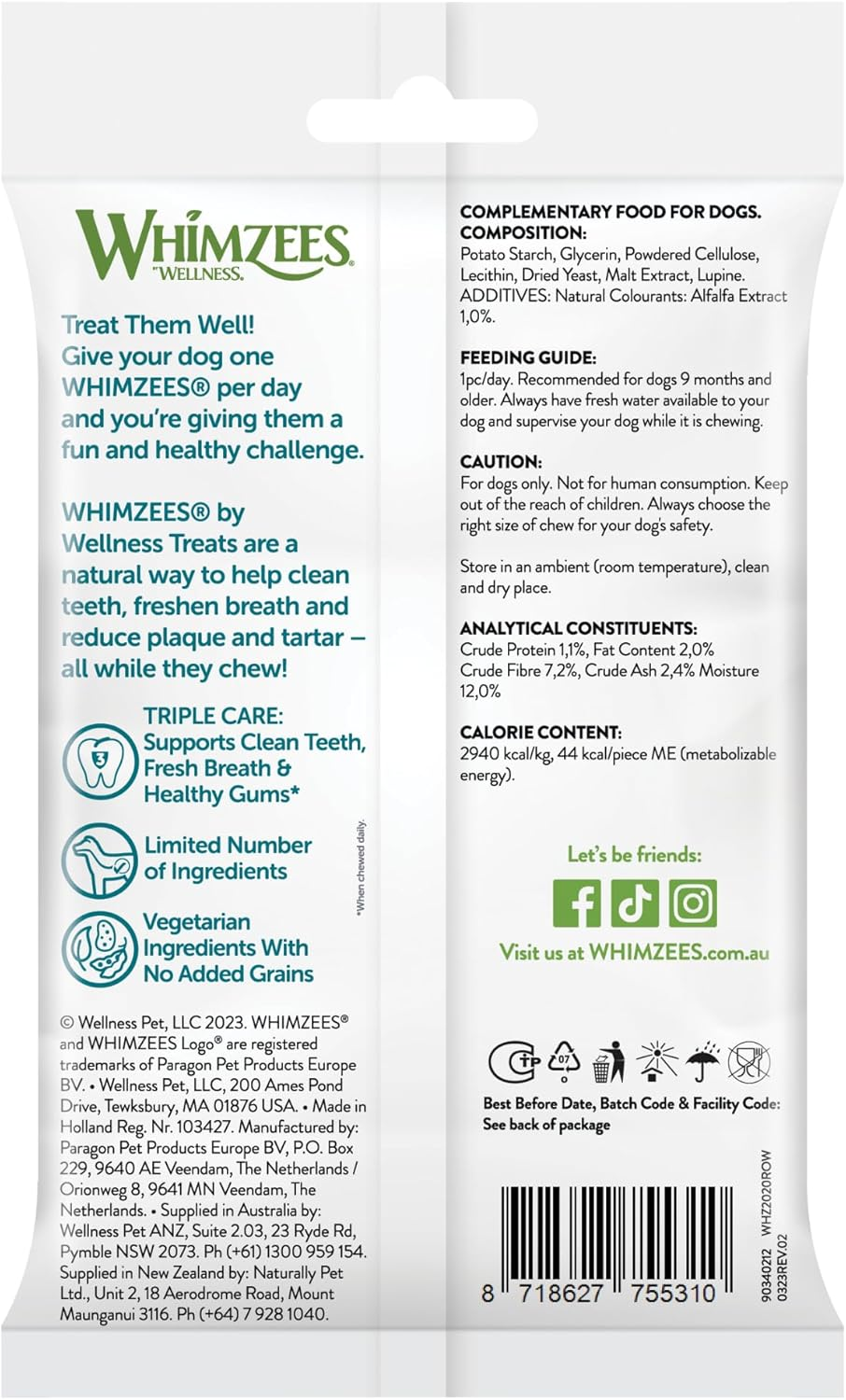 WHIMZEES Alligator Dental Dog Treats, Flow Wrap, Small (7-12 Kg Dogs), Natural Daily Dental Chews (Pack of 2) image number 3