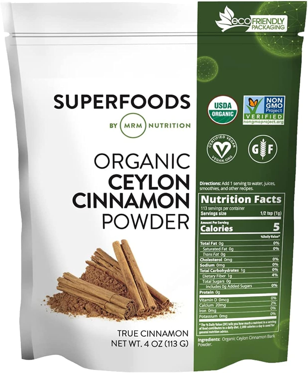 MRM Nutrition Organic Ceylon Cinnamon Powder | True Cinnamon | Antioxidant + Superfood | Gluten-Free + Vegan | 113 Servings image number 1