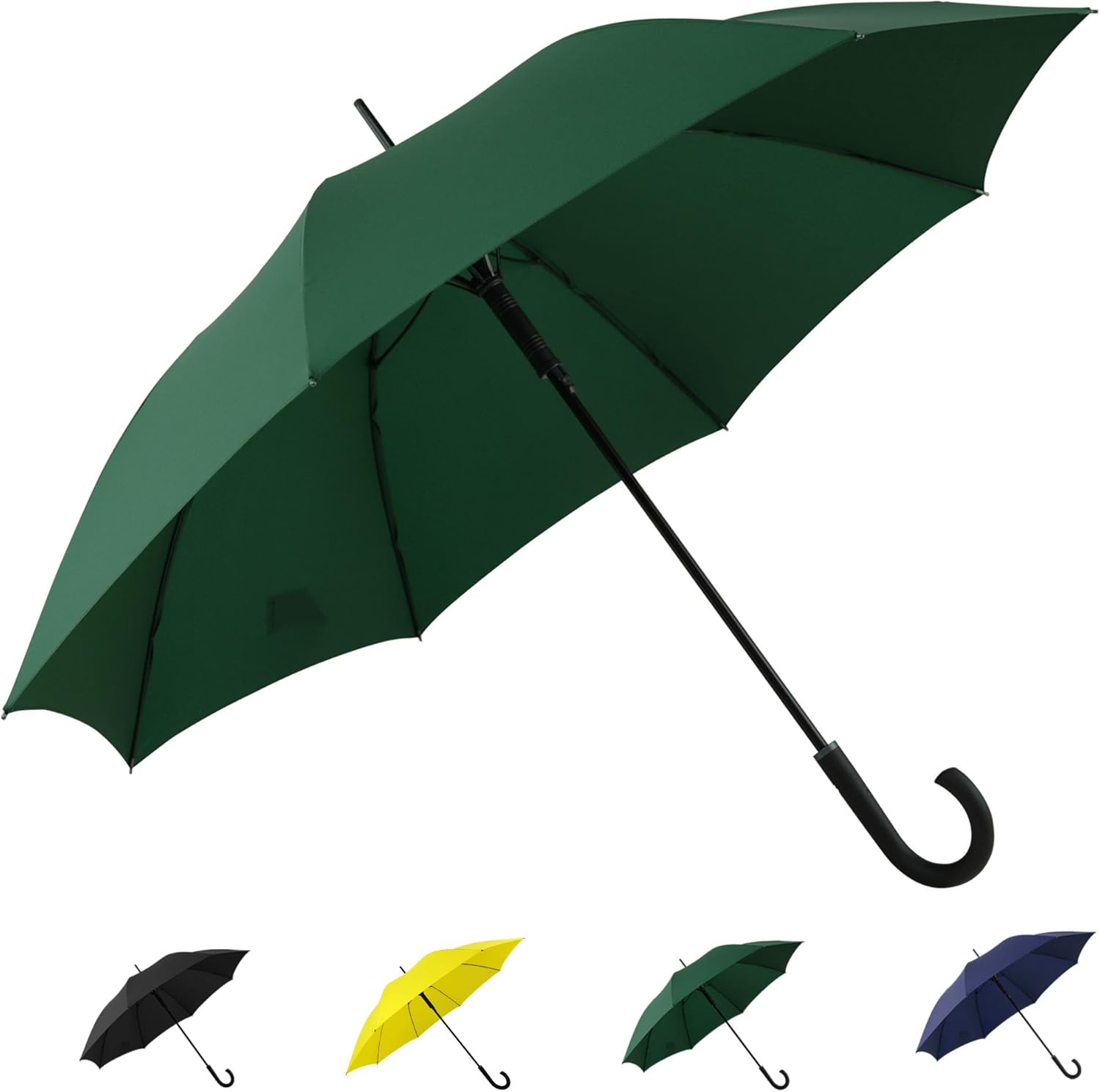 Large Stick Umbrella Windproof Automatic Open 50 Inch Umbrella with Hook Handle,Over Sized J Handle Umbrellas for Men and Women,Windproof Unbreakable Stick Rain Golf Umbrella.