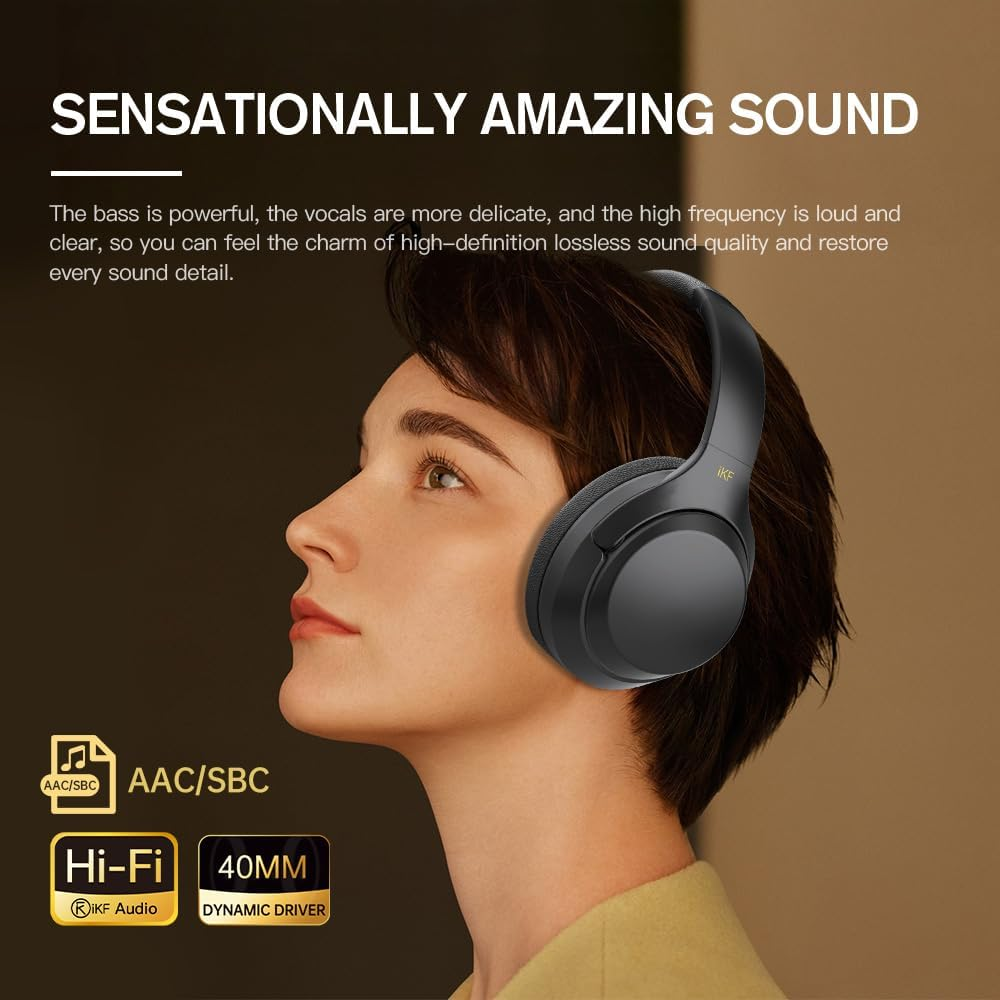 Ikf T1 Pro Bluetooth Headphones, Over-Ear Headphones, Foldable Headphones with High Fidelity Sound, 100 Hours of Use Time, Adjustable Lightweight, Pairing 2 Devices Compatible (Black) image number 1