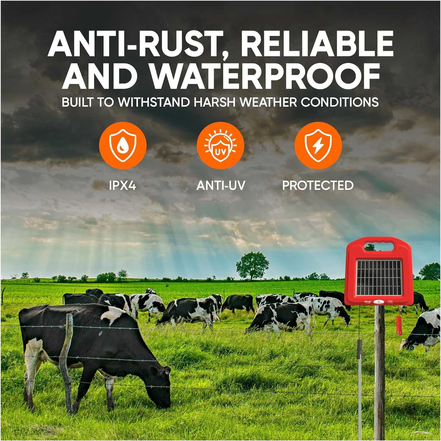 Solar Powered Fence Charger Energizer Panel, Electric Fence for Livestock Electric Power & Battery Shock Storage for 3 Km of Portable Fencing to Protect Livestock, Horses, Cattle, Sheep, Goats, Pet image number 1