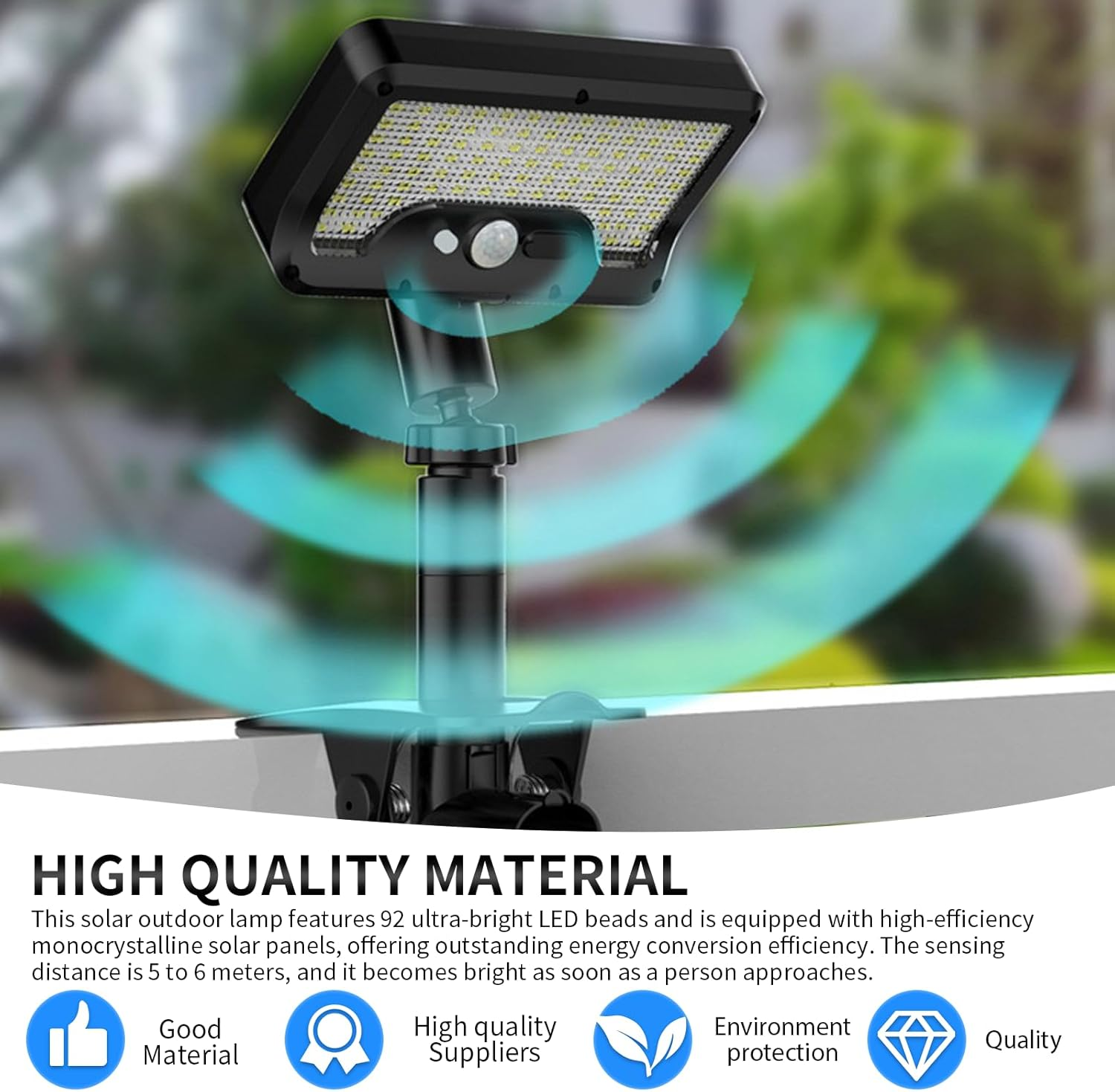 Pack of 2 Solar Lights for Outdoors, Clip-On Solar Light with Motion Sensor, LED Solar Lights for Outdoor Use, IP65 Waterproof, USB Rechargeable Solar Lights, Fence Light, Solar Street Lights For