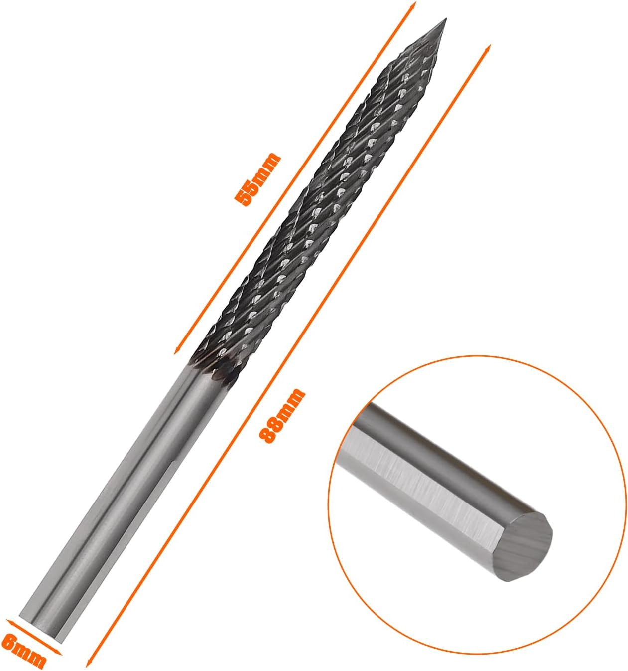 Be in Your Mind Milling Cutter 6MM X 88MM Tungsten Steel Tyre Repair Carbide Burr Hard Metal Burr Tire Drill Carbide Rotary Head for Pneumatic Drill image number 4