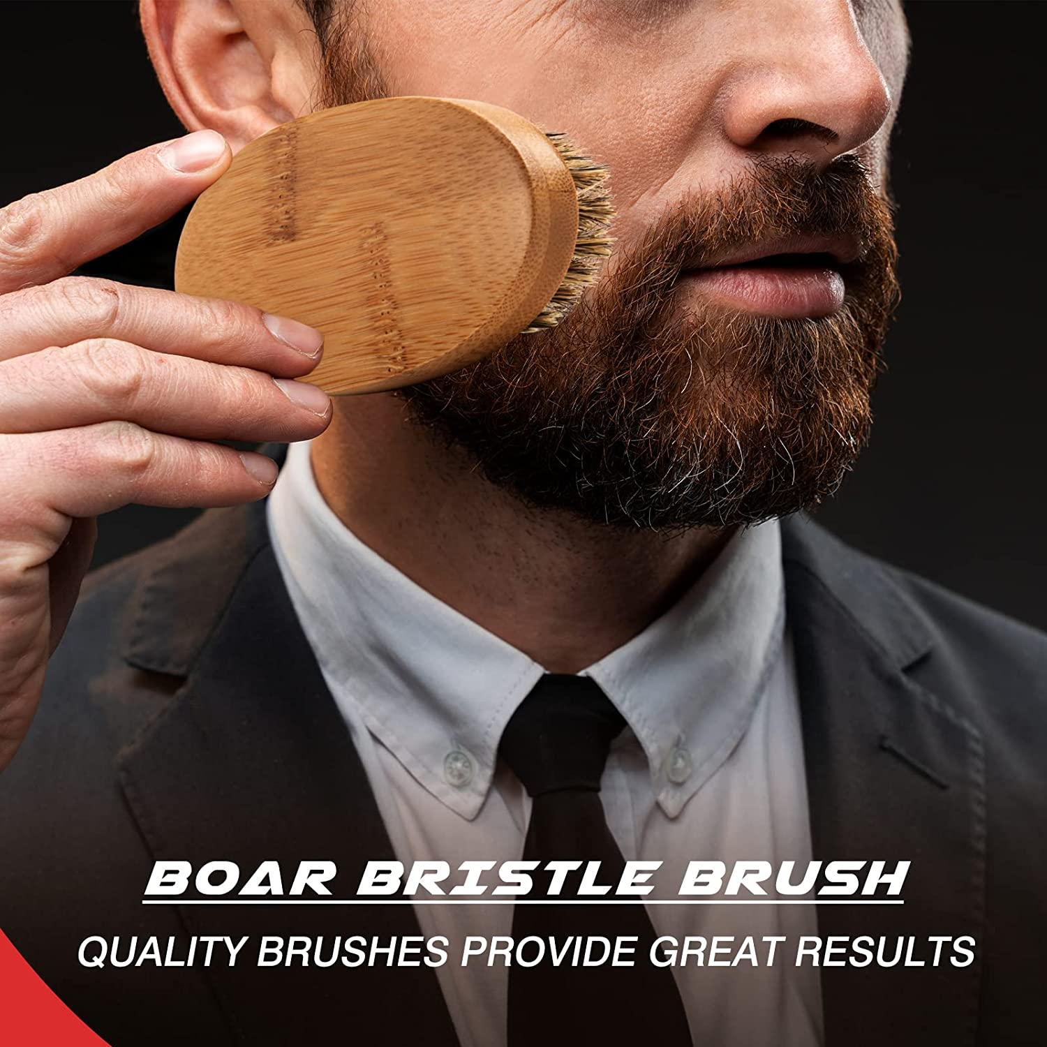 Beard Comb & Beard Brush Set for Men - Natural Boar Bristle Brush, Dual Action Wood Comb, and Travel Bag