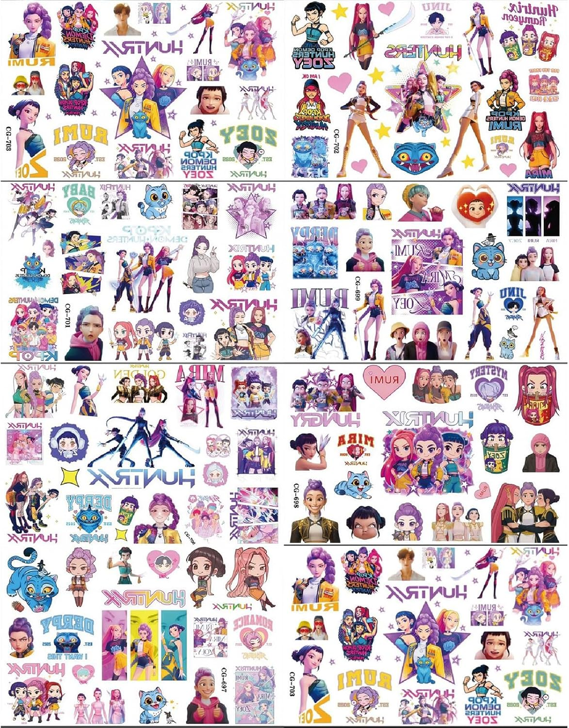 8 Sheets Demon Movie Hunters Temporary Tattoos for Kids,Korean Idol Cartoon Stickers Birthday Party Favors Gifts for Girl Boys Home Activity Class Prizes Carnival Christmas Rewards image number 4