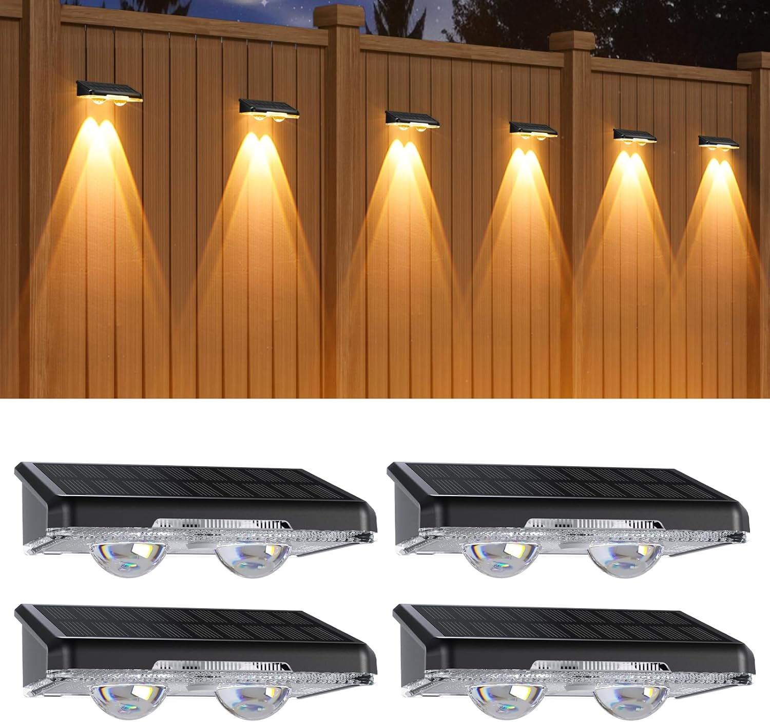 Quntis Outdoor Solar Wall Lights, 4 Pack Solar Fence Lights Warm White & 11 RGB Modes IP64 Waterproof Wireless Stick on Wall Lamps for outside Garden Front Door Deck Stair Yard Railing Patio D&eacute;cor image number 5