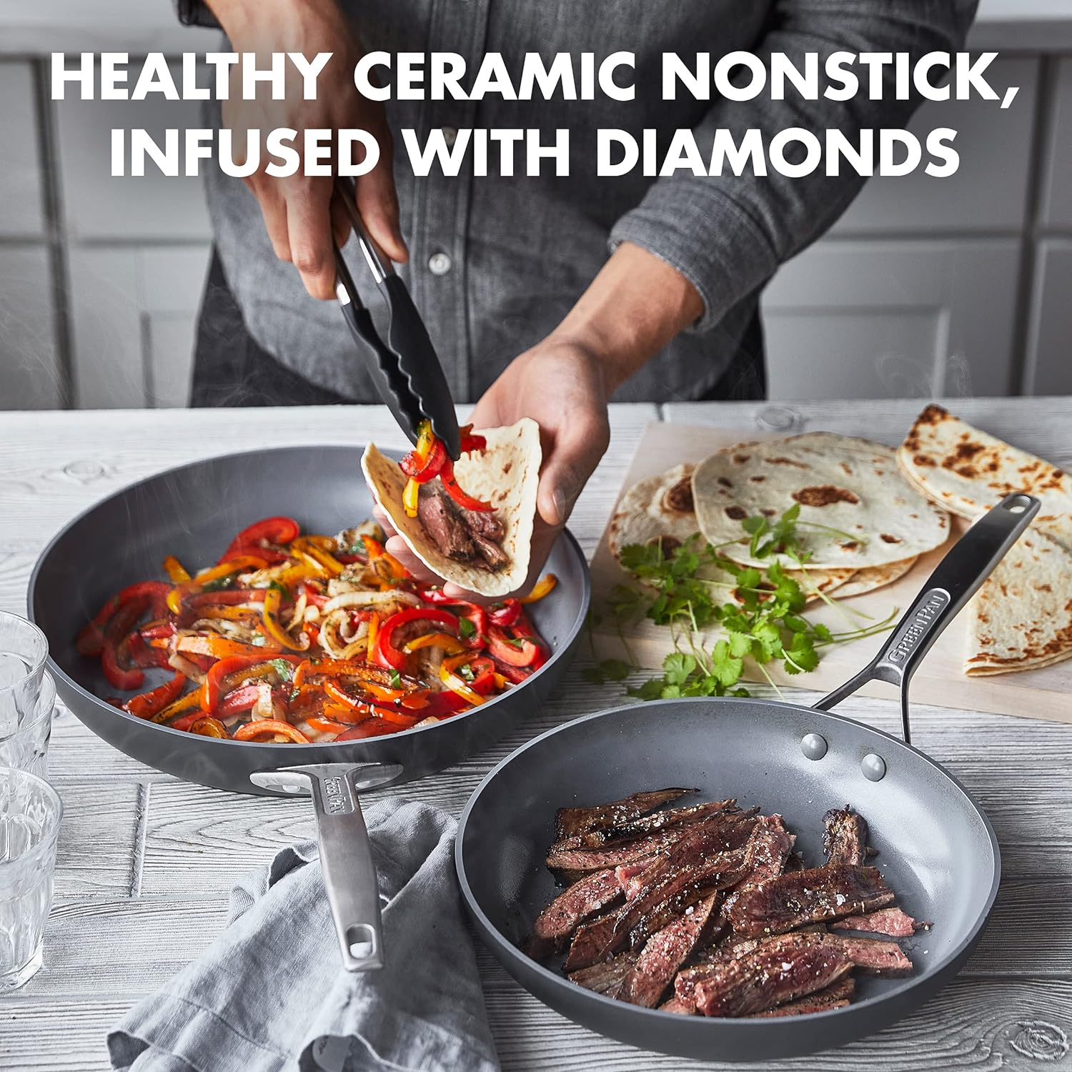 Greenpan Paris Pro Hard Anodized Healthy Ceramic Nonstick, 10" and 12" Frying Pan Skillet Set, Pfas-Free, Dishwasher Safe, Grey image number 4