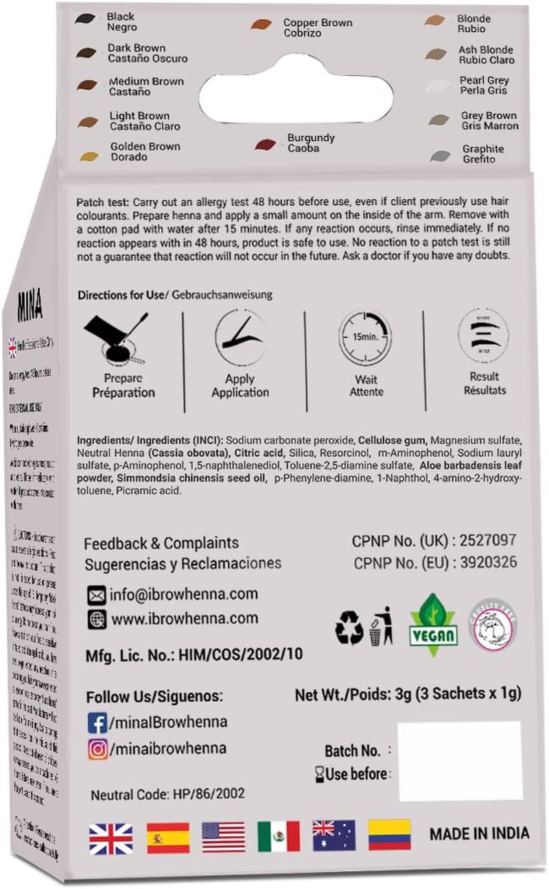 Mina Ibrow Henna Pearl Grey Regular Pack & Tinting Kit for Eyebrow Colours with Eyebrow Stencils (Combo Pack) (Pearl Grey) image number 6