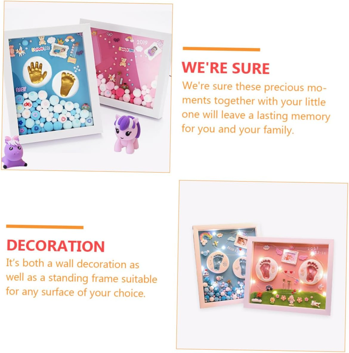 1 Set Handprint Memory Photo Holder Frame DIY Keepsake Kit with Ink Pads for Newborn Boy for Shower Baptism and Special Moments image number 2