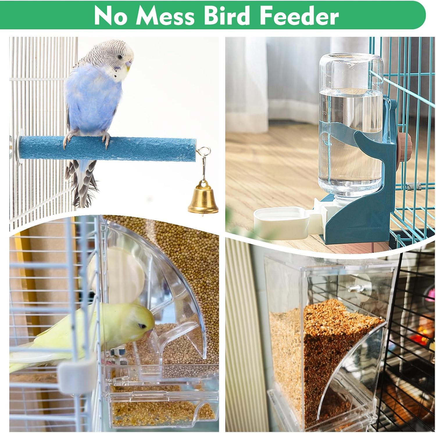 No Mess Bird Feeder Water Dispenser Set of 9 Automatic Parrot Feeder Drinker Acrylic Adjustable Parakeet Seed Food Container Cage Accessories for Lovebirds Finches Budgies Canaries image number 1
