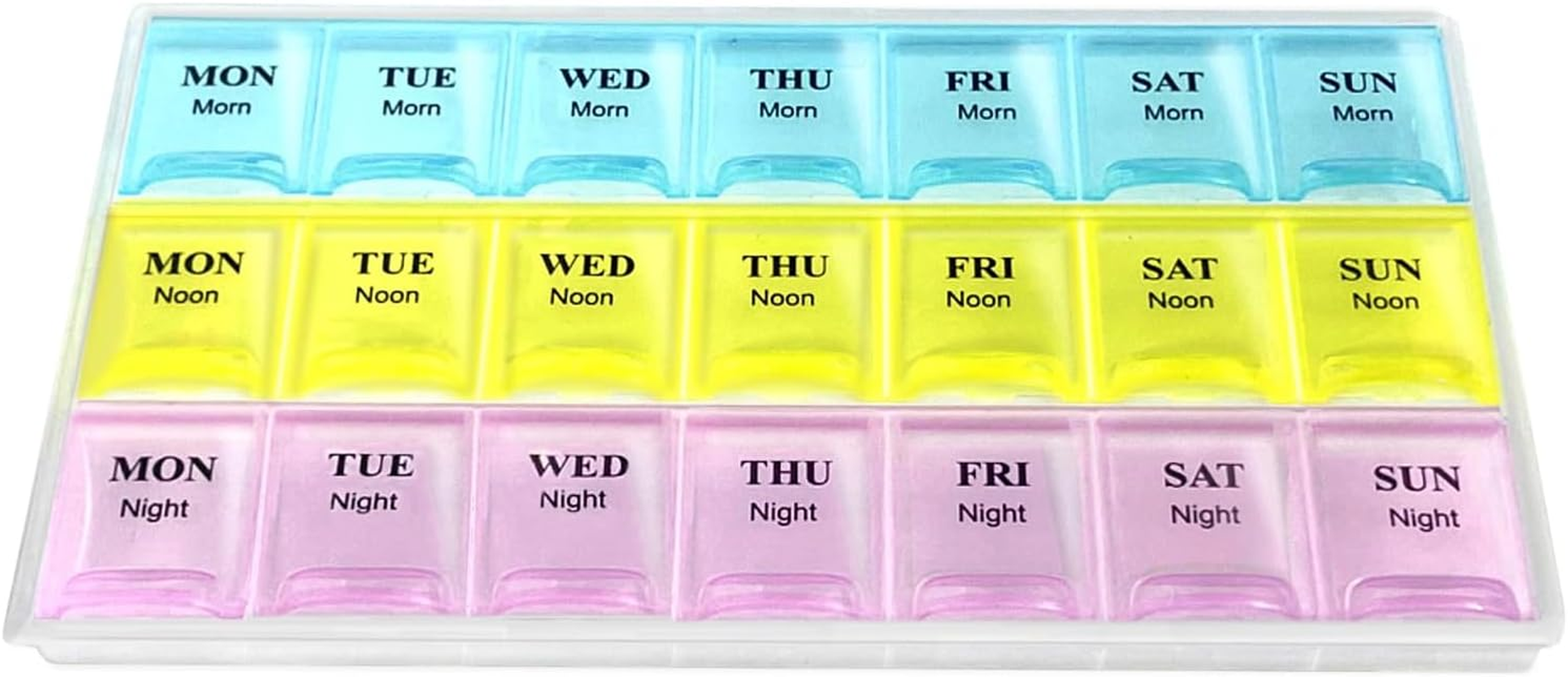 Pill Organizer Portable Multi-Color Transparent PP Material Pill Box Travel Pill Organiser for Pills Vitamin Fish Oil Supplements at Morning Noon Night 7 Days image number 1