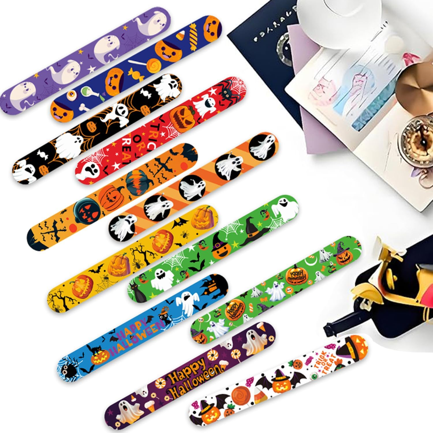 36Pcs/Pack Halloween Slap Bracelets Halloween Party Favors Friendship Bracelets Bulk for Party Supplies Snap Bracelet - Basketball image number 4
