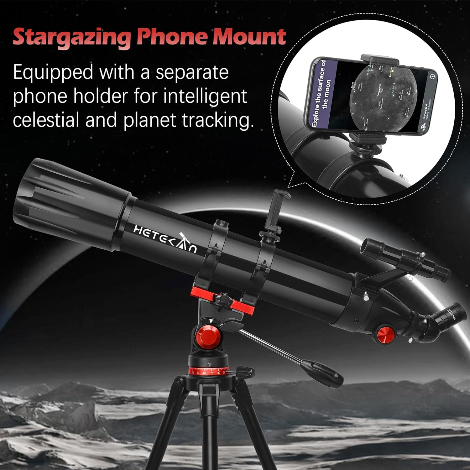 Telescope,Telescope for Adults High Powered, 90Mm Aperture 900Mm Professional Refractor Telescopes for Kids & Beginners, Magnification 450X,For Planet Observation with Stainless Tripod & Phone Adapter
