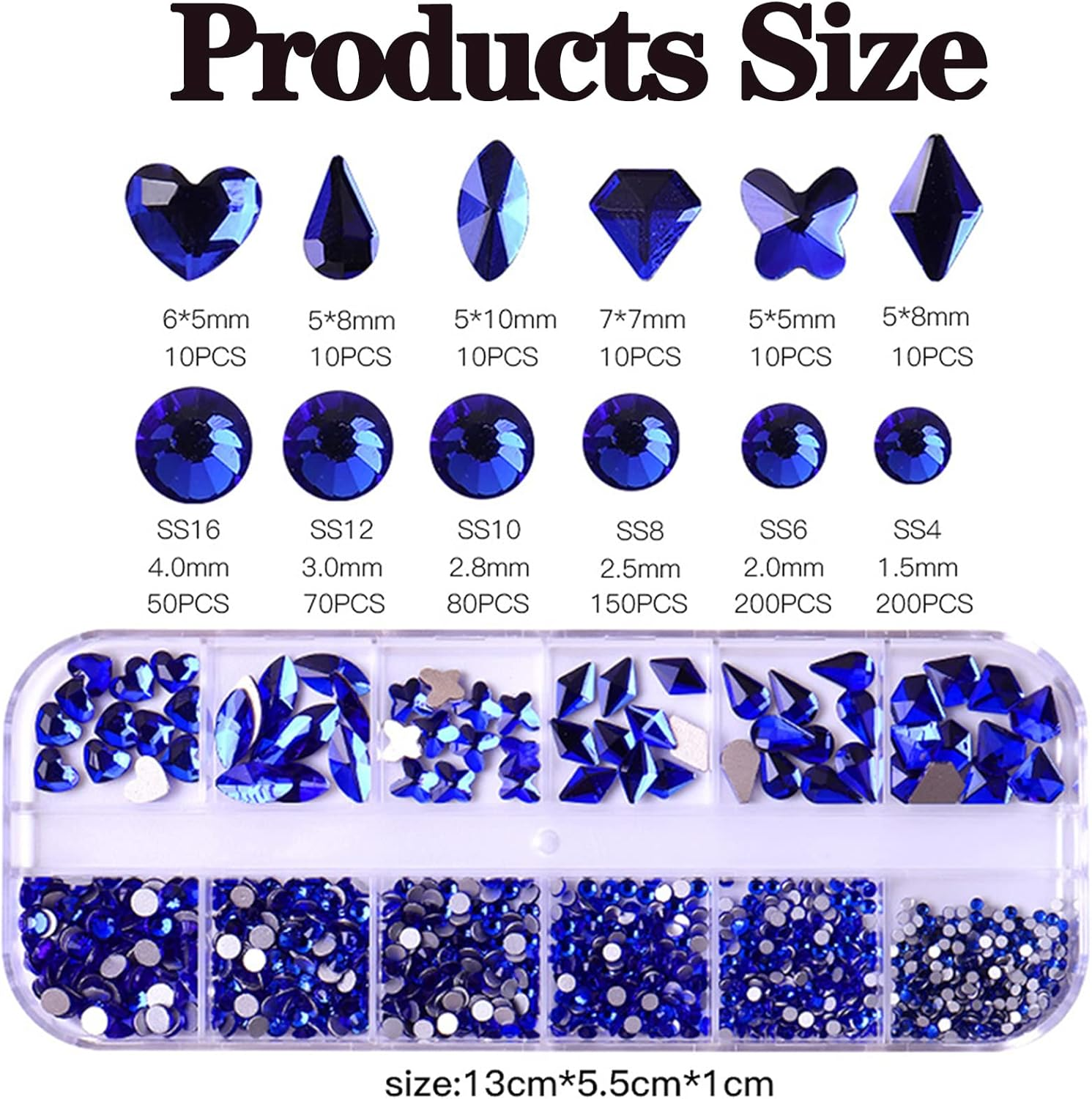 BELICEY Blue Nail Rhinestones Kit 800PCS Multi-Shape Rhinestones for Nail Design Crystals Decoration Nail Hearts Butterfly Charm Nail Dimond Gems Stone for Nail Art Jewels DIY Crafts Clothing - Colorful image number 6