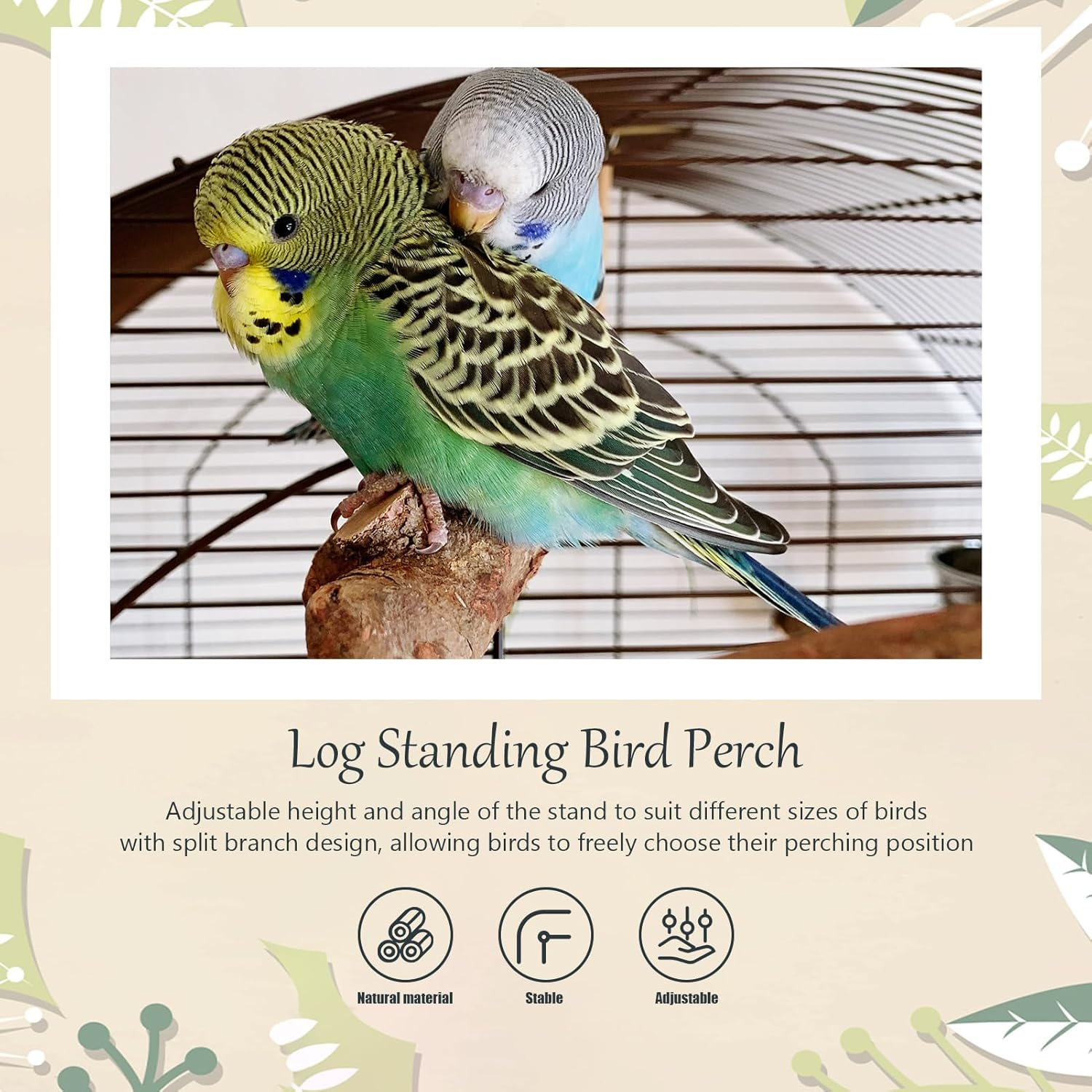 Wooden Bird Perch 6 Pcs Natural Wood Perches for Parrots Long Tail Budgies and Birds Hanging Multi-Branch Perch Platform Hammock Swing Toy for Birdcages Bird Accessories