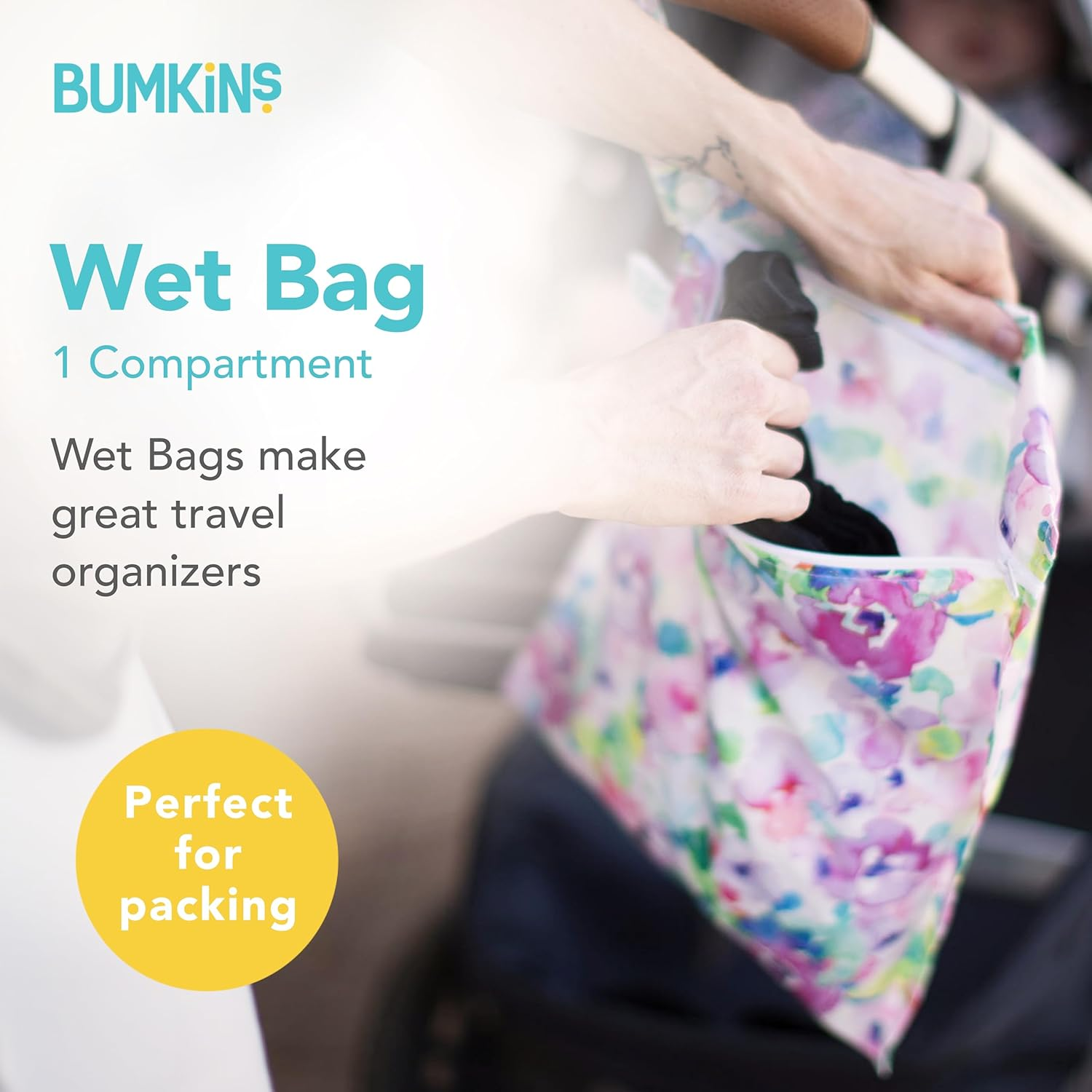 Bumkins Waterproof Wet Bags for Baby, Travel, Swimsuit, Cloth Diapers, Pump Parts, Gym Clothes, Toiletries, Strap to Stroller, Zipper Reusable Bag, Packing Pouch