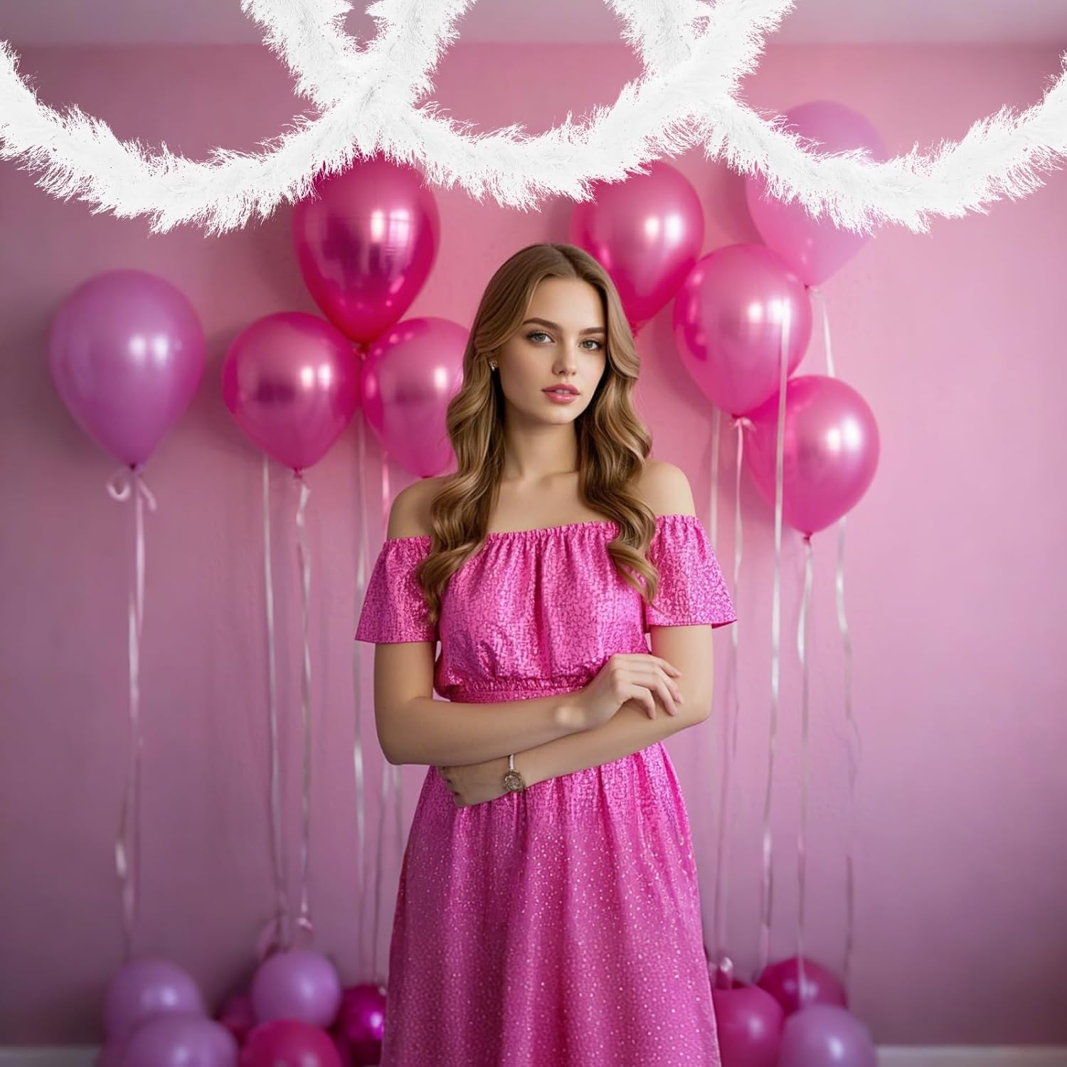 10 Pcs Feather Boas Artificial Fluffy Boas 5Ft Pink Rose Feather Boa Set for Women Girls Costume Halloween Christmas Wedding Birthday Party Bulk - Blue image number 2