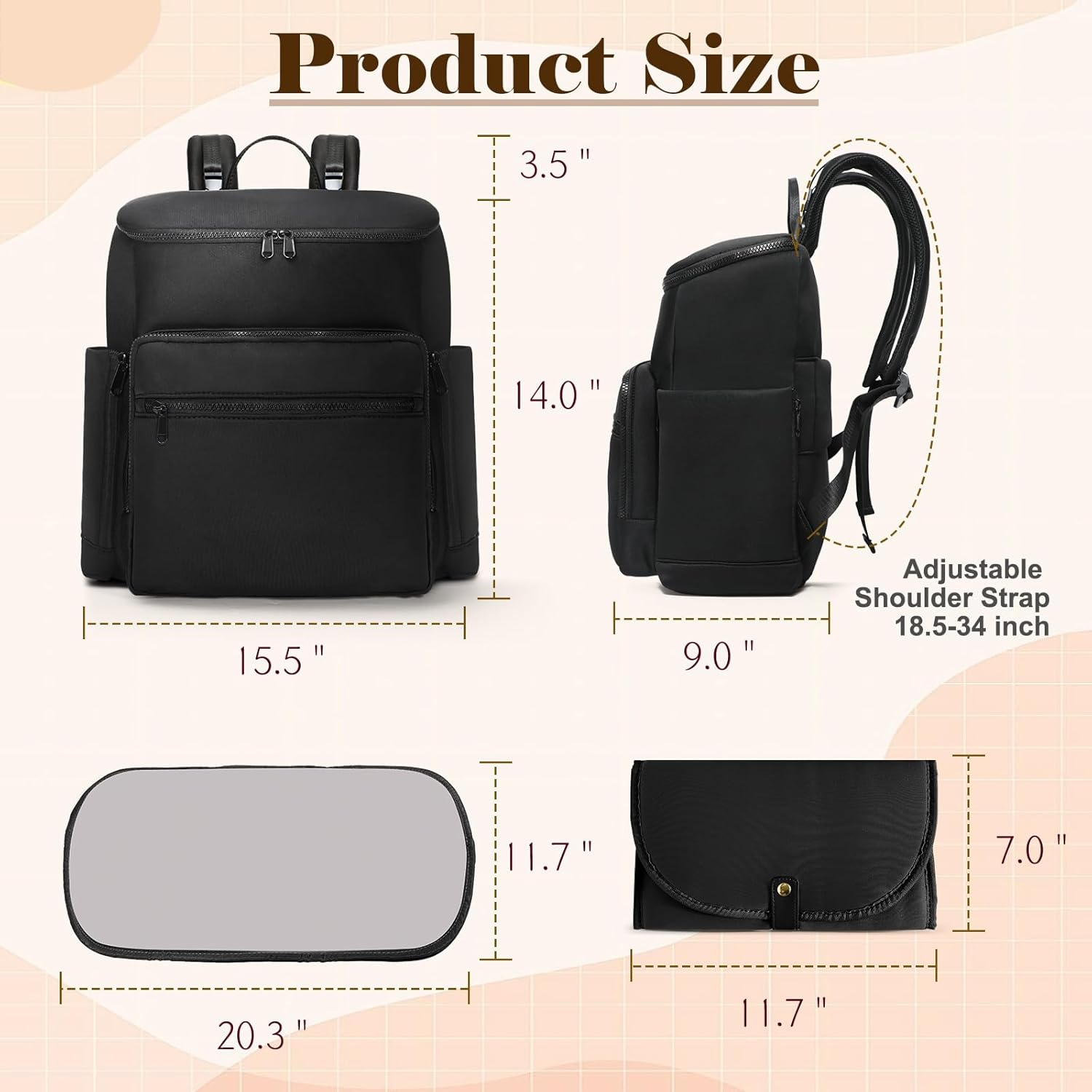 ILCOLPO Neoprene Diaper Bag Backpack Baby Bag with 12 Pockets Baby Diaper Bag for Boys Girls - Black image number 2