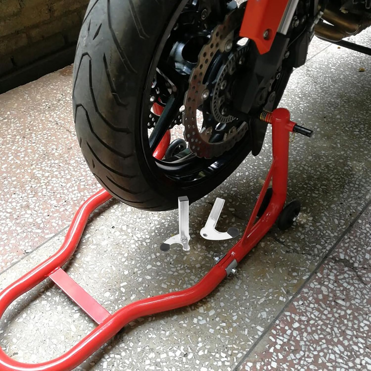 Ipetboom Heavy-Duty U-Shaped Motorcycle Lift Stand Attachment, Zinc-Plated Steel Rear Wheel Support for Motorbike Parking and Maintenance, Easy-Setup Rear Wheel Lifter Compatible With