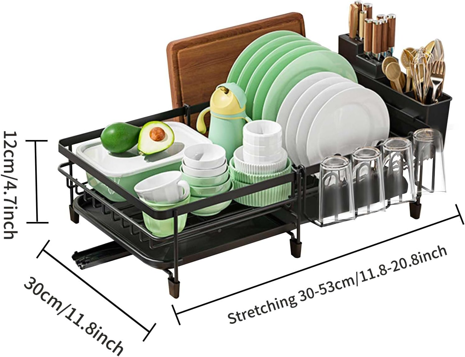 Stusgo Sink Metal Dish Drying Rack Kitchen Dish Rack, Dish Racks 360&deg; Rotating Scalable Drainer Board，Foldable Sink Dish Rack,Dish Drainers for Kitchen Counter Free Drainer Rack (Black) image number 6