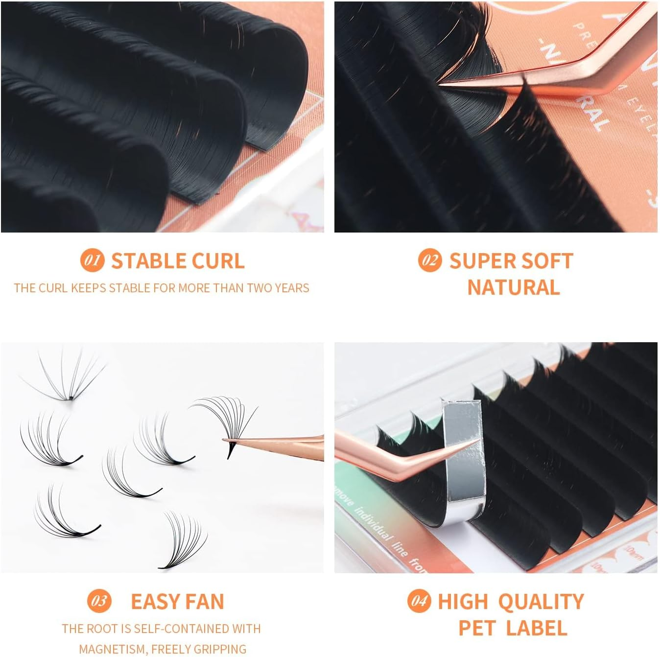 Easy Fan Eyelash Extension Automatic 1S Flowering 0.07 C Curl 14Mm Individual False Lashes Natural Soft Matte Black Volume Lash Extensions Supplies (0.07 C, 14Mm)