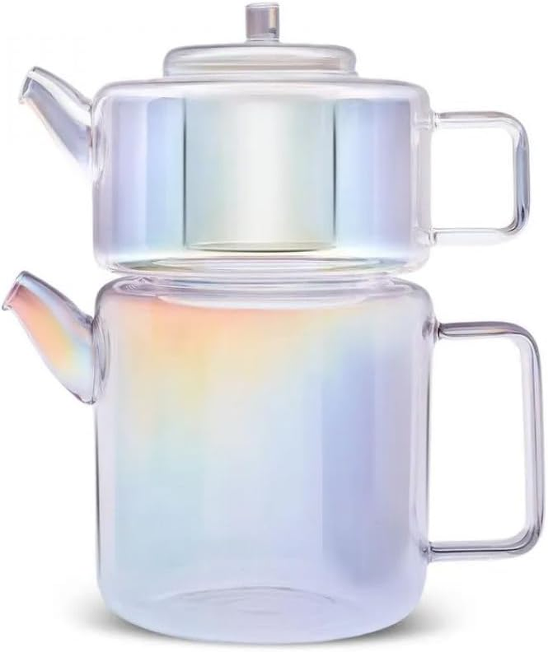 Karaca Flat Borosilicate Glass Teapot with Infuser - Clear Turkish Tea Maker - Ideal for Herbal, Loose Leaf - Teapot with Strainer (1.10L) & Tea Kettle (1.75L) for Stovetop
