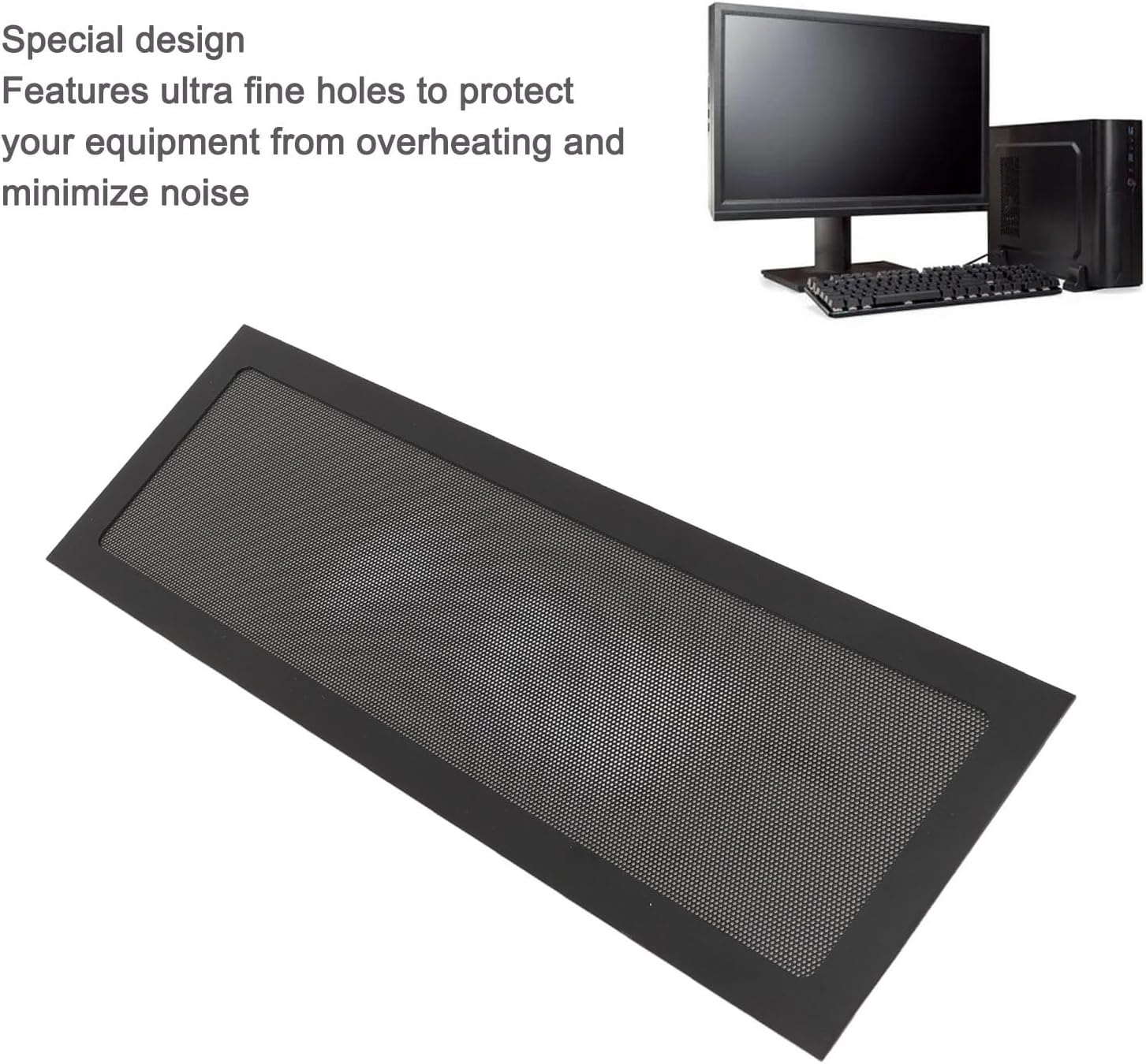 2Pcs Magnetic Dust Filter PC, Computer Fan Filter Grills PVC, 4.72X14.17In Magnetic Frame PC Cooler Fan Dust Filter Fine Mesh for Fan Vent for Computer Cooler Fan (Black) - White image number 6