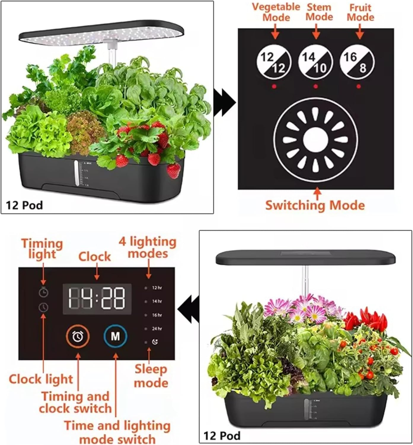 Hydroponic Growing System with LED Grow Lights, 12-Pod Indoor Herb Garden Kit, Perfect for Home Kitchens & Gardening Enthusiasts - AU Plug image number 3