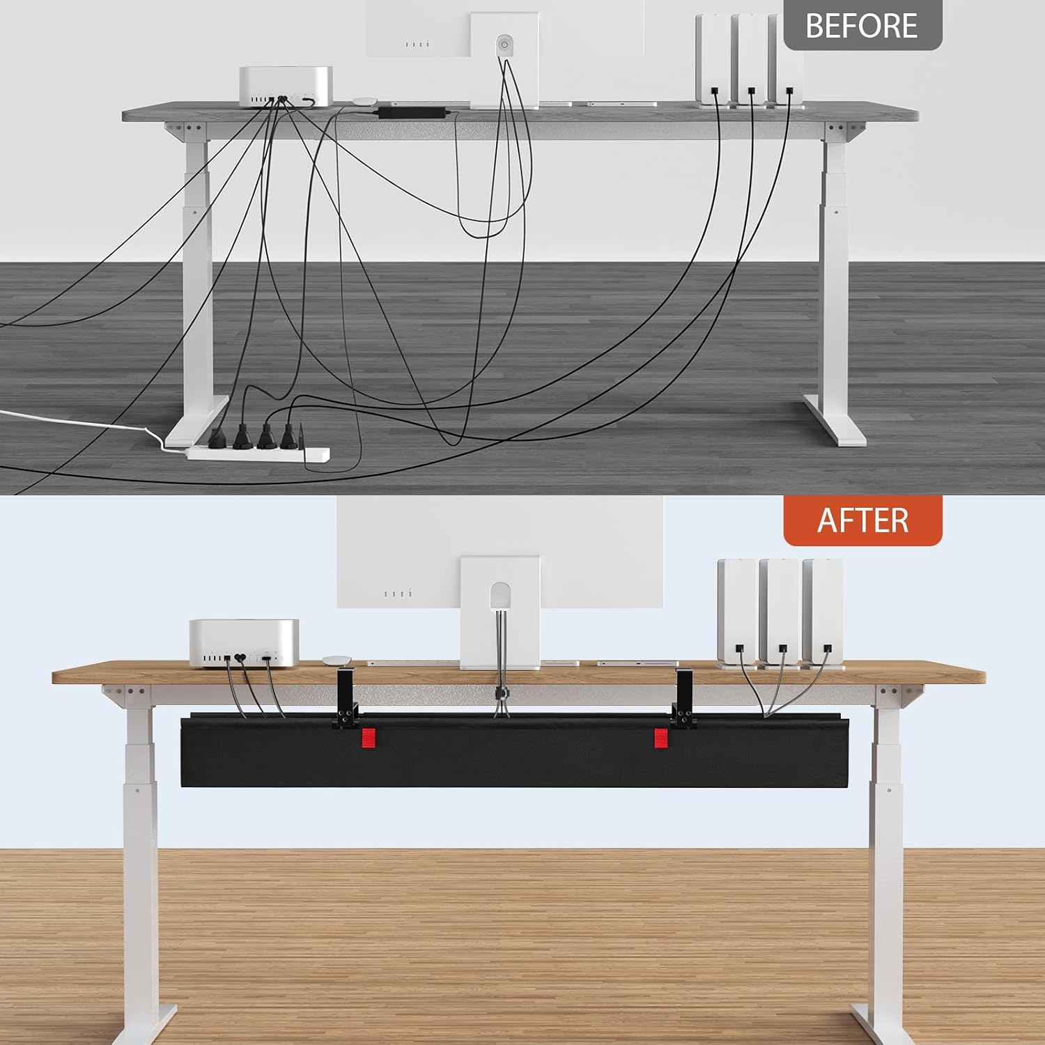 Univivi No Drill under Desk Cable Management Tray, 48" Cord Organizer for Table, Clamp/Screw Mount Desk Cable Management, Premium Fabric Cable Management Tray for Office, Home (Extra Large) image number 3