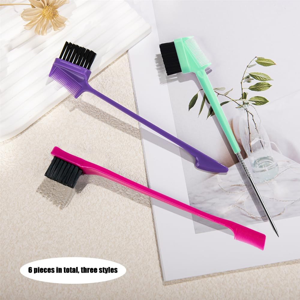 TRKETK 6 Pcs Hair Edge Brush, Double Sided Edge Control Hair Brush Tool Natural Styling Eyebrow Combs Edges Smooth Comb Dual Ended Comb for Eyelash Combs Hairstyling Eyebrow Brushes (6 Colors)