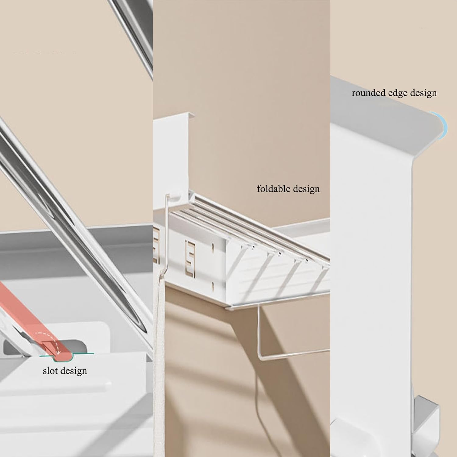 DAIYEE 39.4" Wide Laundry Drying Rack Collapsible, 13.1 Linear Ft, 5 Stainless Steel Rods, 45 Lb Capacity, Wall Mounted Clothes Drying Rack,100Cm with Towel Rack,White image number 5