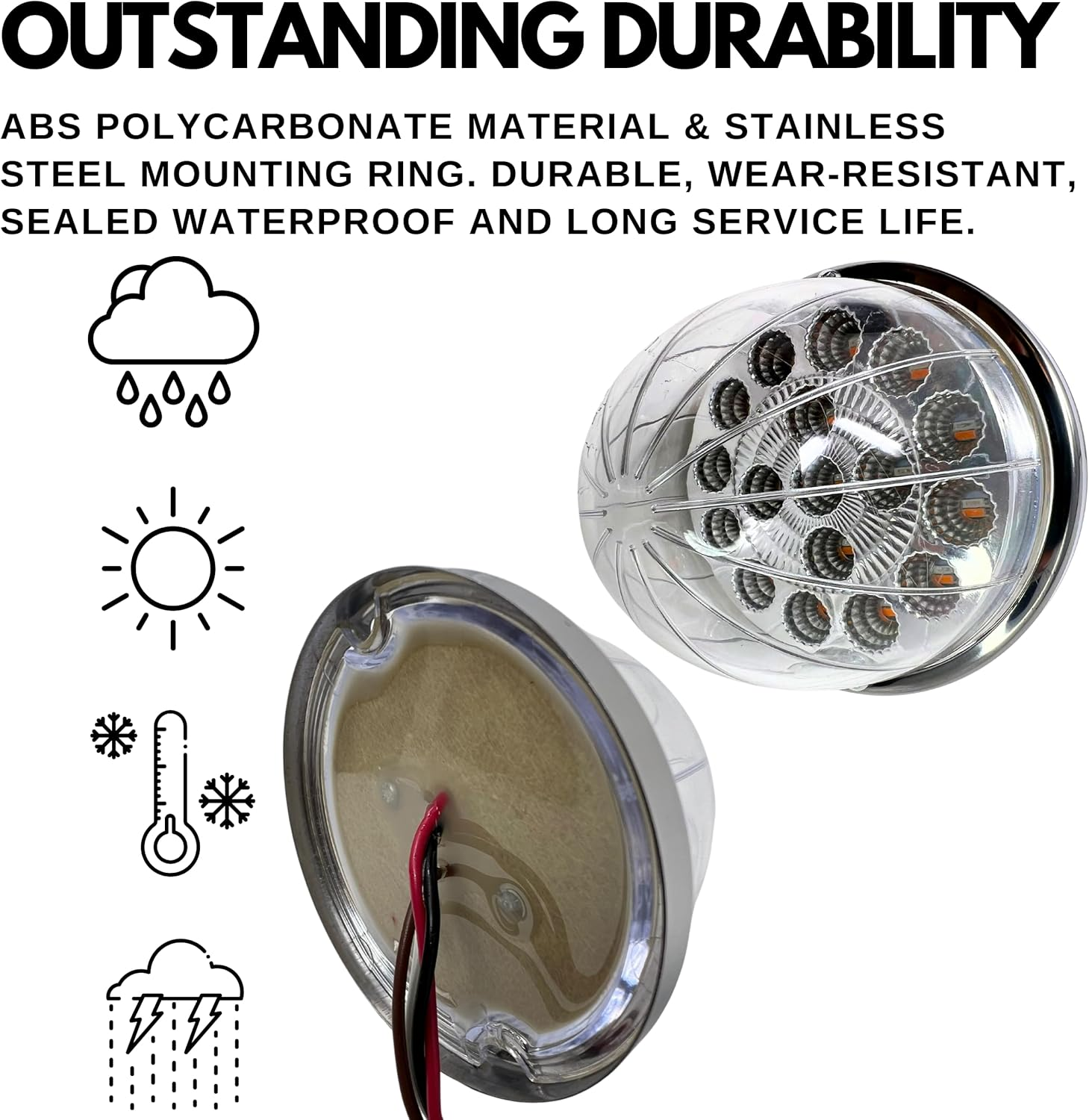 2PCS Dual Revolution White Reading Sport Marker to Red Auxiliary 17 LED Watermelon Lights Clear Lens & Stainless Steel Bezel Marker Lights for Freightliner Kenworth Peterbilt Trailer Heavy Trucks IP67 image number 5