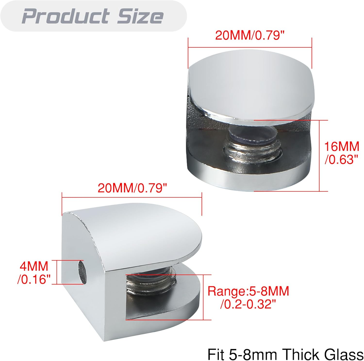 Alise Glass Shelf Bracket,Adjustable Clamp Brackets for Shelves,Wall Mount Clamps for 5-8Mm Glass Shelves,Bathroom Clip Holder Support Hardware Replacement Parts,Polished Chrome Pack of 4 image number 3