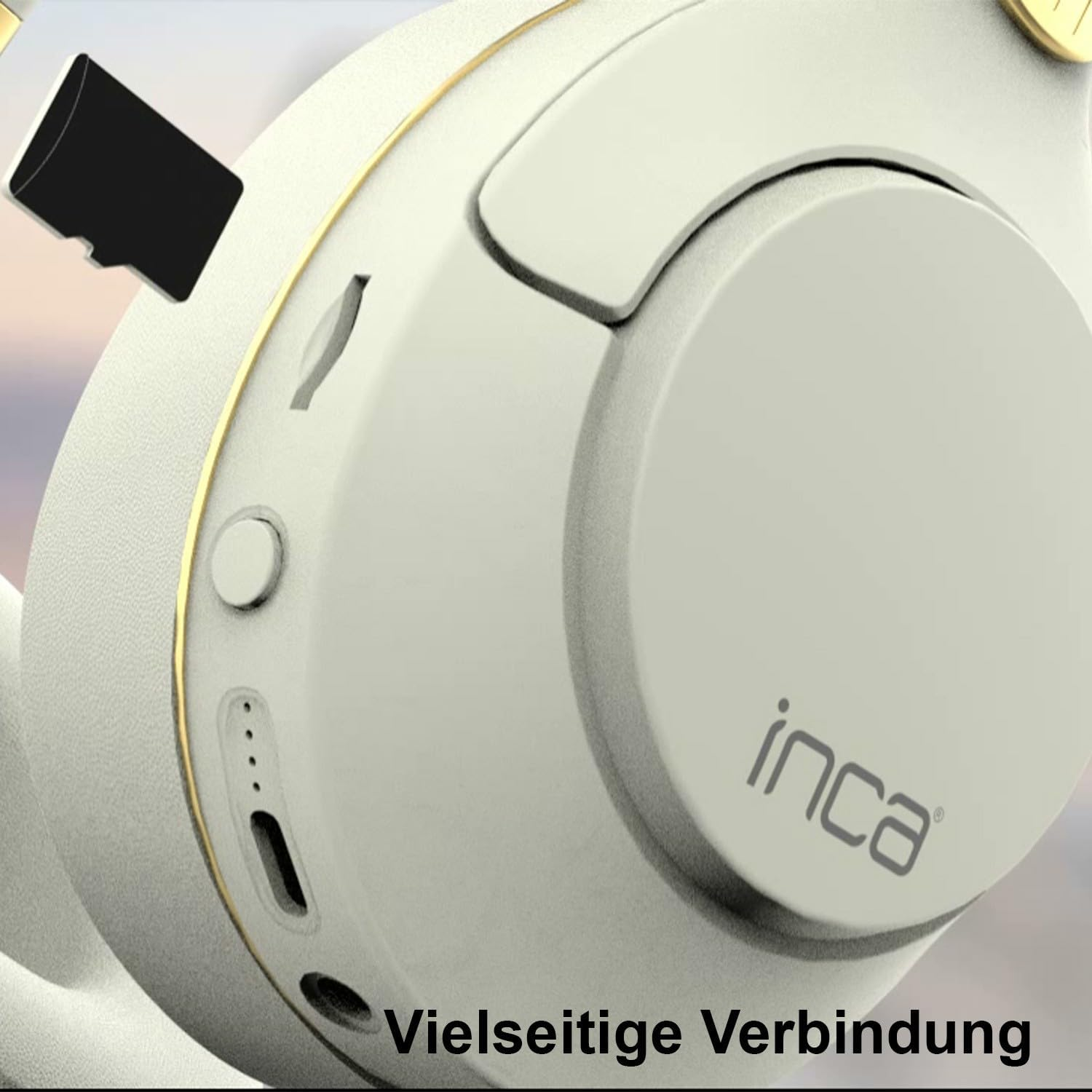 İnca IBK-503 Bluetooth Headphones, Wireless Over-Ear Headsets with Microphone, up to 12 Hours of Playback, AUX & SD Card Slot, Ergonomic Design for Music & Gaming (White) image number 6