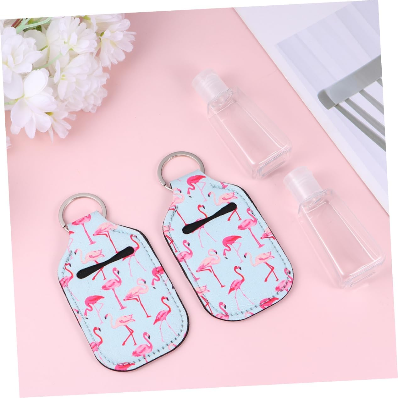 Healeved 3 Set Refillable Empty Bottles with Neoprene Keychain Holders Portable Hand Bottles for Soap Lotion and Liquid Travel Carriers and Stylish Covers image number 2