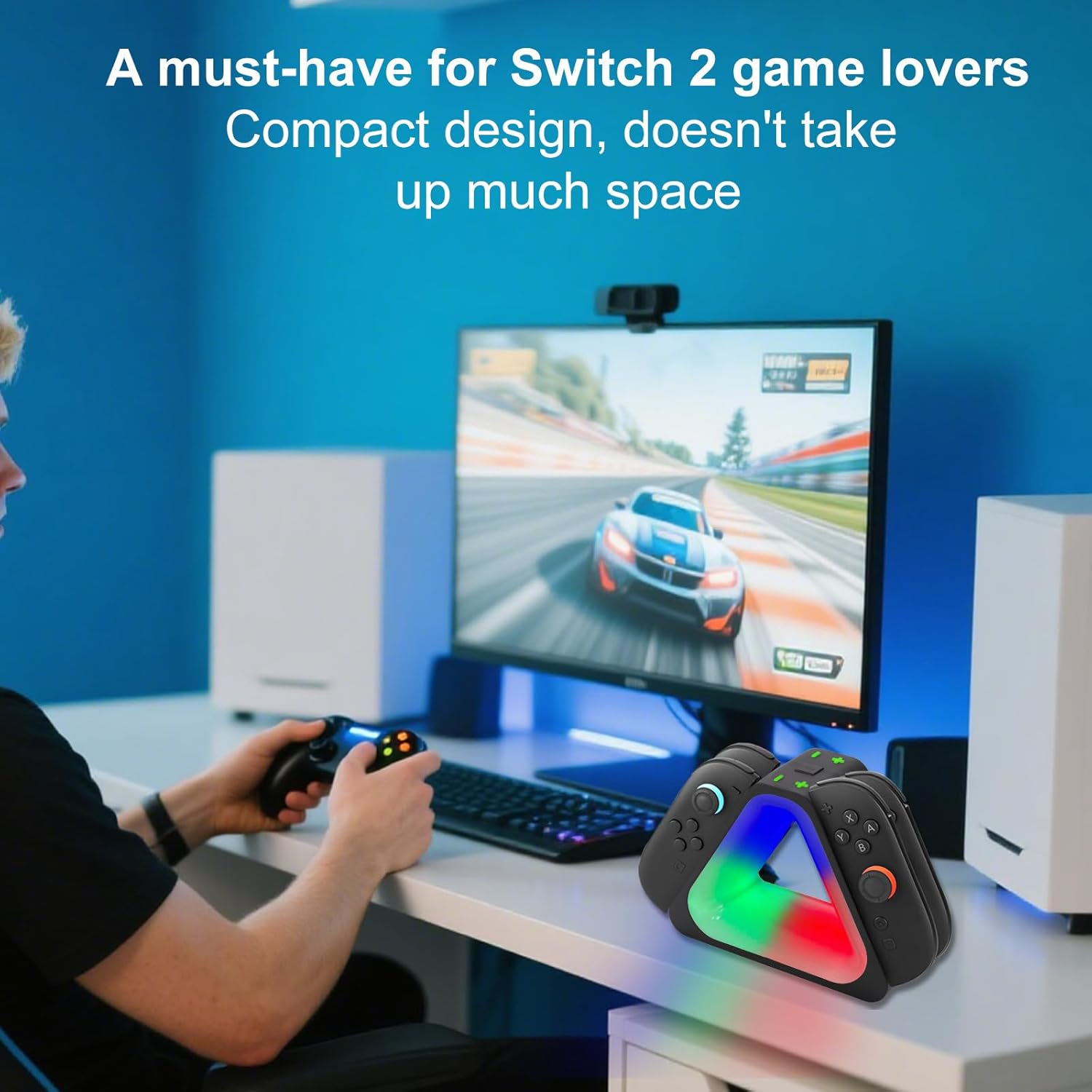 BTFO Charging Dock for Switch 2 Joy-Con, 4-In-1 Fast Charger Magnetic Docking Station with 7 RGB Lighting for Switch 2 Controllers NS2 Accessories