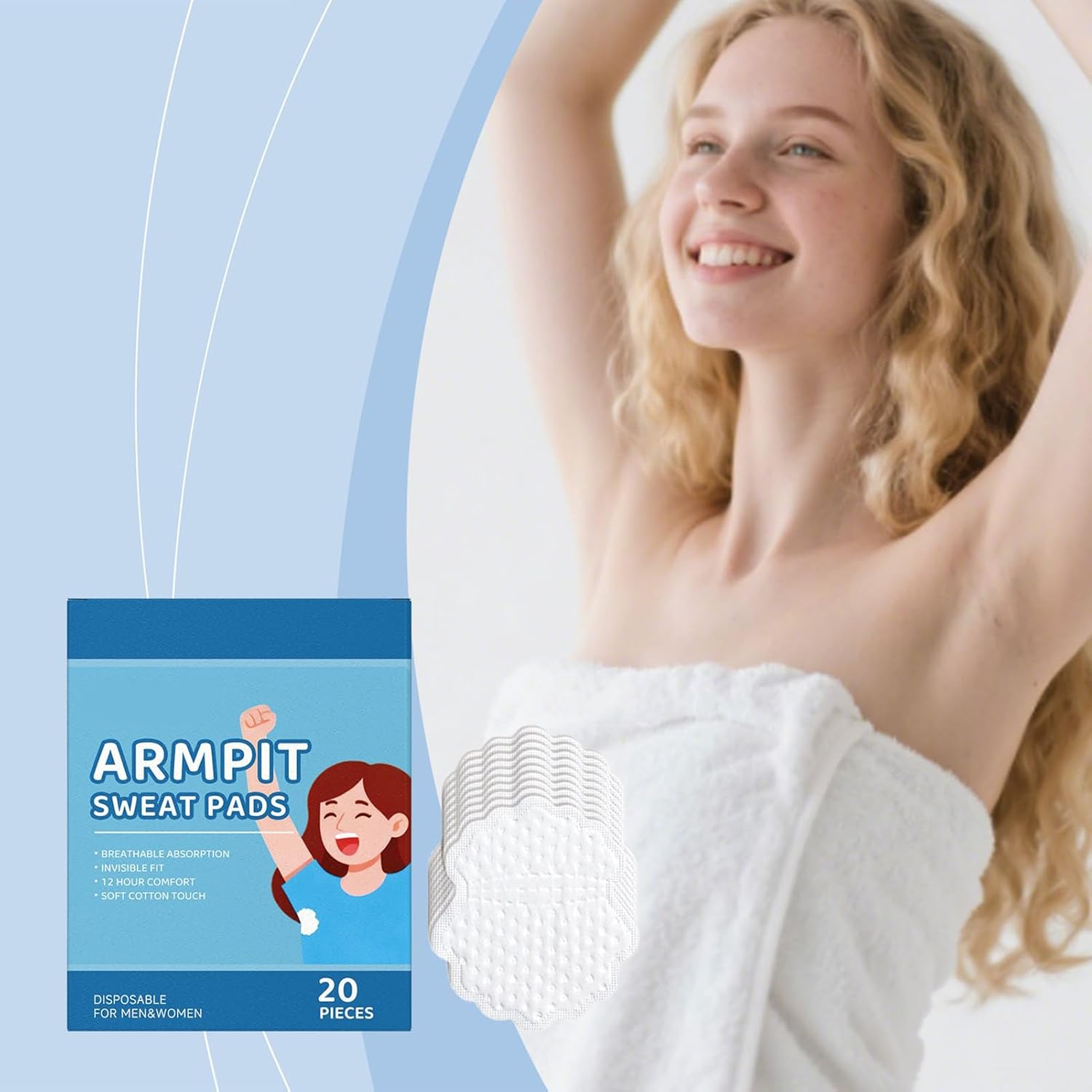 Aebtoe Underarm Sweat Pads, 20 Pieces Comfort Fit Waterproof Breathable Underarm Pads, Leak-Proof for Personal Care Travel Daily Summer image number 1