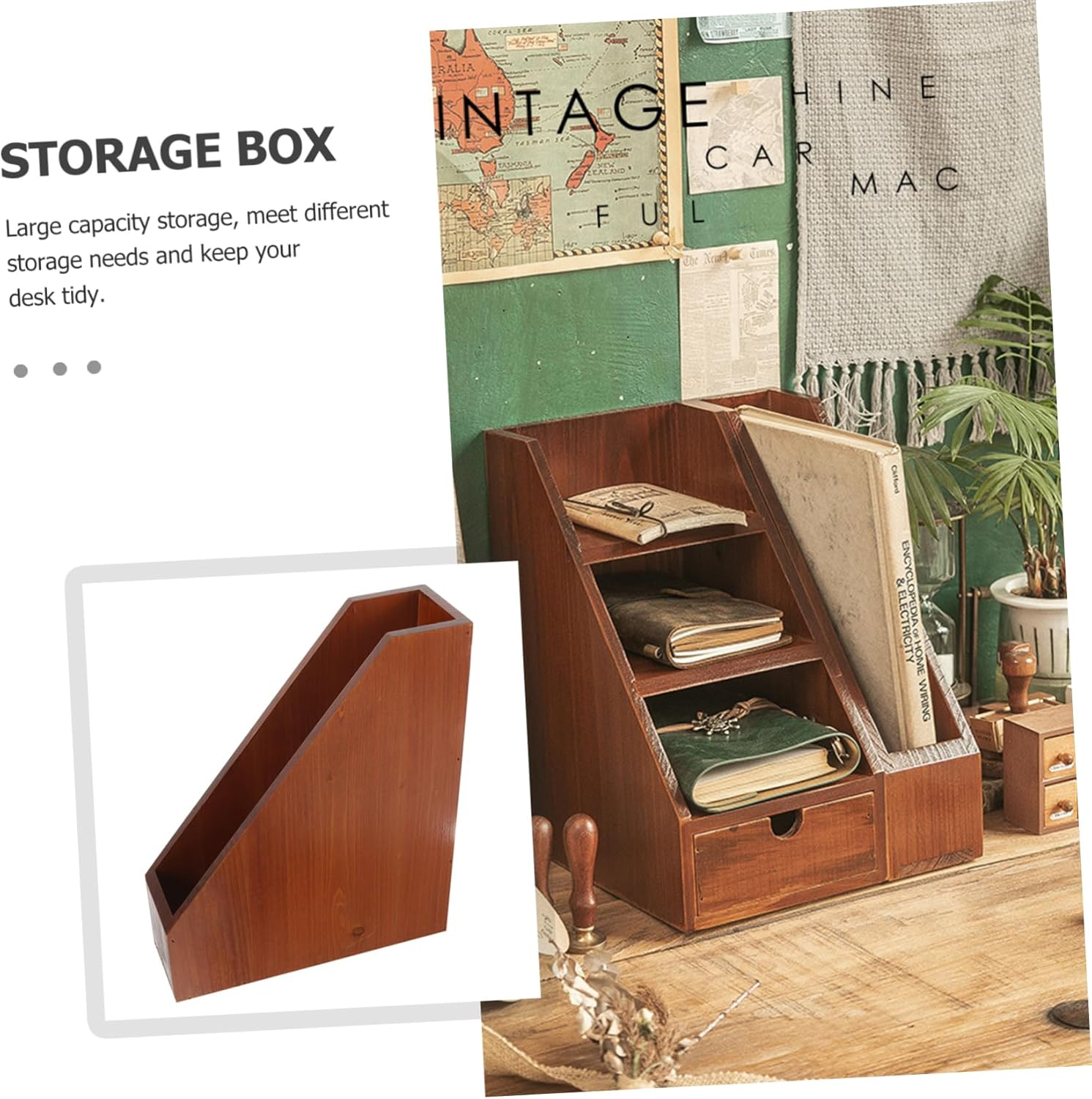 Operitacx Solid Wood Storage Box for Desktop Organization Wooden Desk Organizer for Home Office Accessories for Computer Desk Vanity Organizers and Storage image number 3