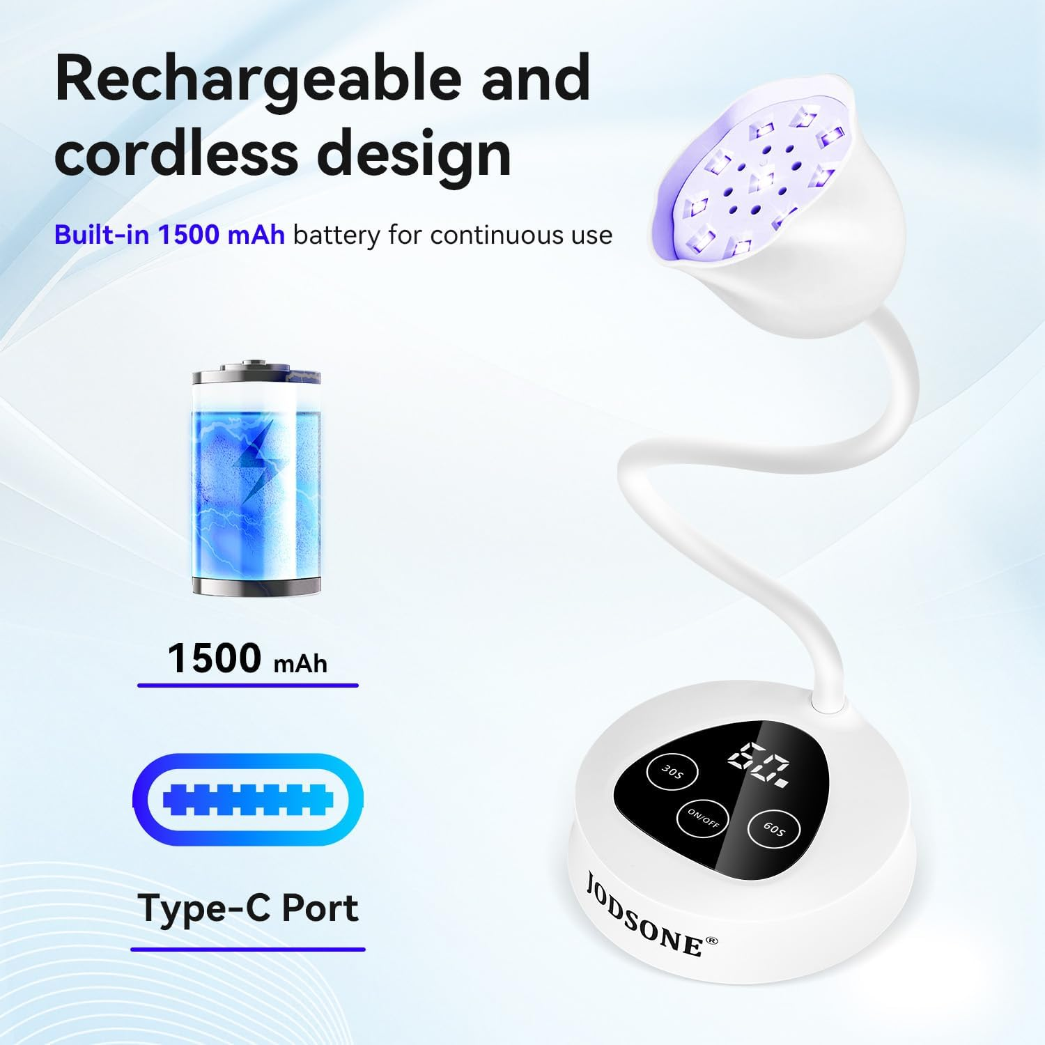 JODSONE Mini Cordless U V LED Nail Lamp, Portable Rechargeable for Gel Nails Auto Sensor LED Nail Lamp White image number 1