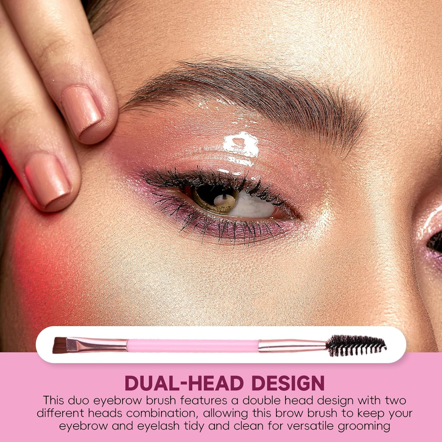 Hzqzaoan Duo Eyebrow Brush Spoolie Brush Angled Brow Brush Eyelash Brush - 5 Piece Set Pink Makeup Tools,Professional Eye Makeup Brush Kit