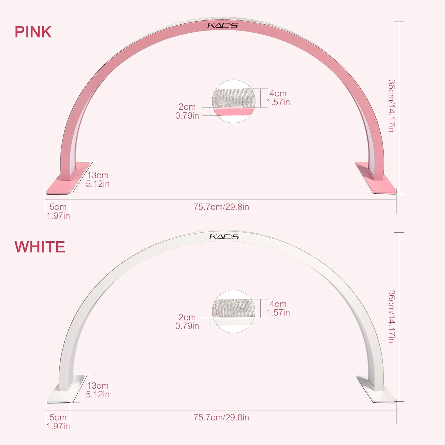 KADS Half Moon Nail Desk Lamp, Half Moon Light for Nail Desk, Lash Light for Eyelash Extensions with 3 Color Temperature 3000K-6500K for Manicure, Lash, Tattoo, Skincare (Large, White)