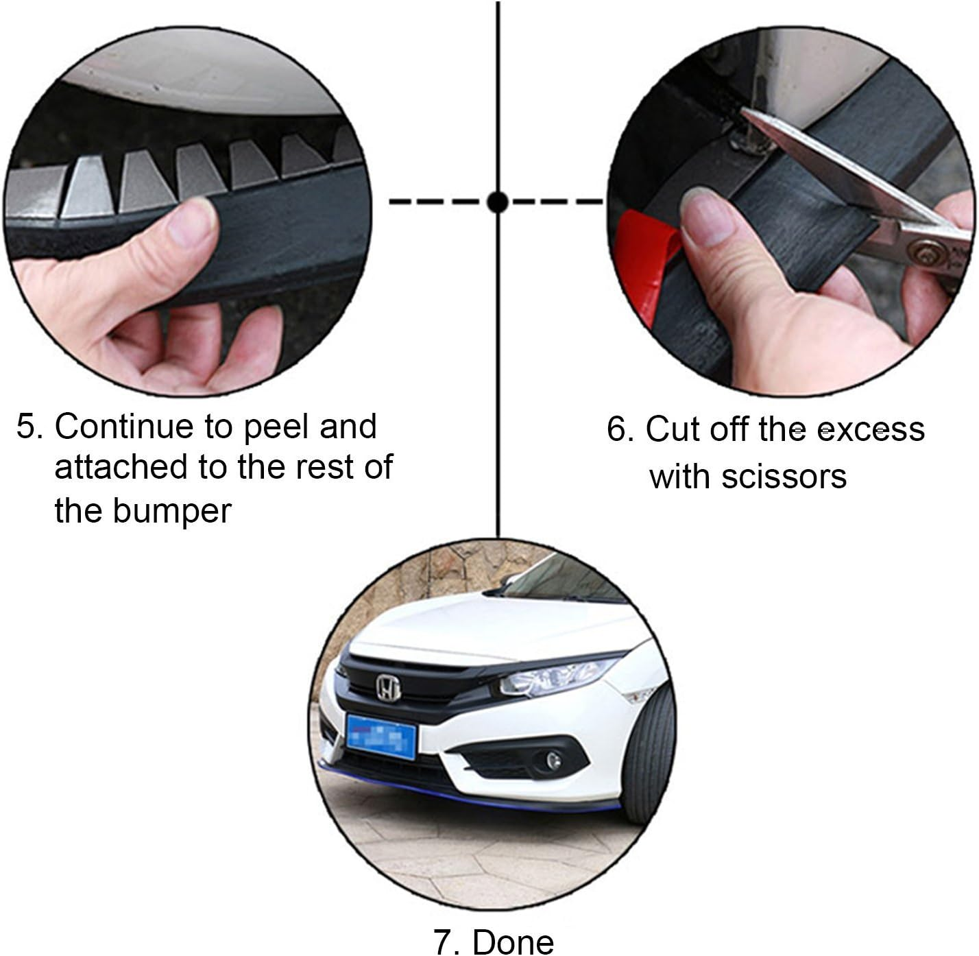 Runmade 2.5 Meters Universal Front Bumper Spoiler Bumper Lip Splitter Body Spoiler Valance Chin (Black)