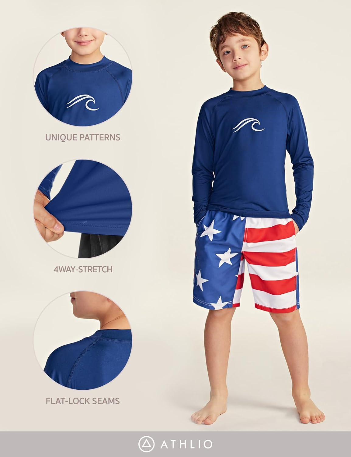 ATHLIO Kids Long Sleeve Rash Guard Swimsuit, UV/SPF Water Beach Surf Swim Shirts, UPF 50+ Sun Protection Swimwear Top image number 6