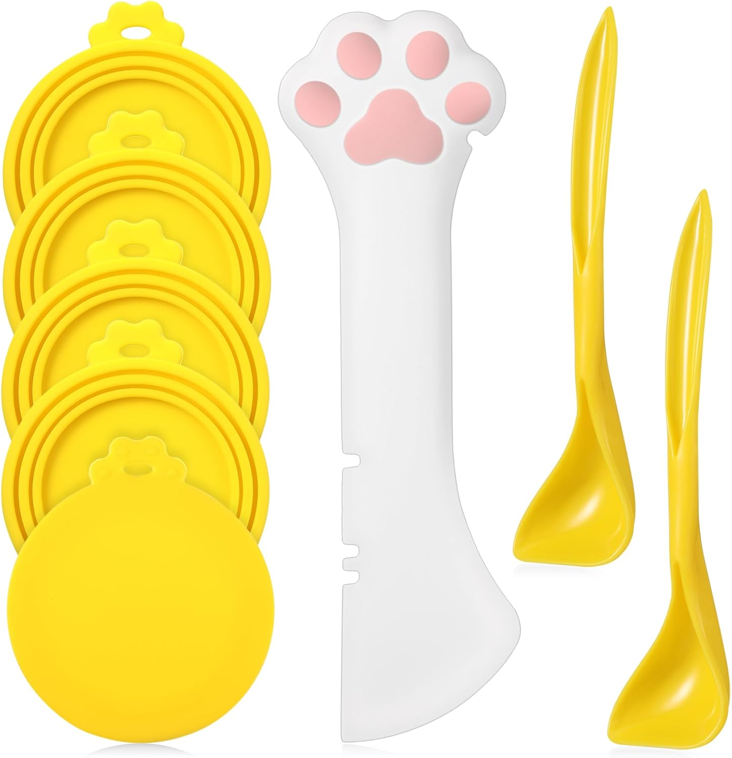 Uiifan Cat Food Lid Cat Food Can Covers Lids 8 Pcs Pet Can Supplies Set 5 Silicone Wet Kitten Foodstuff Tin Covers Lids 2 Silicone Dog Spoons 1 Paw Shape Multifunctional Opener for Pets(Pink) image number 6