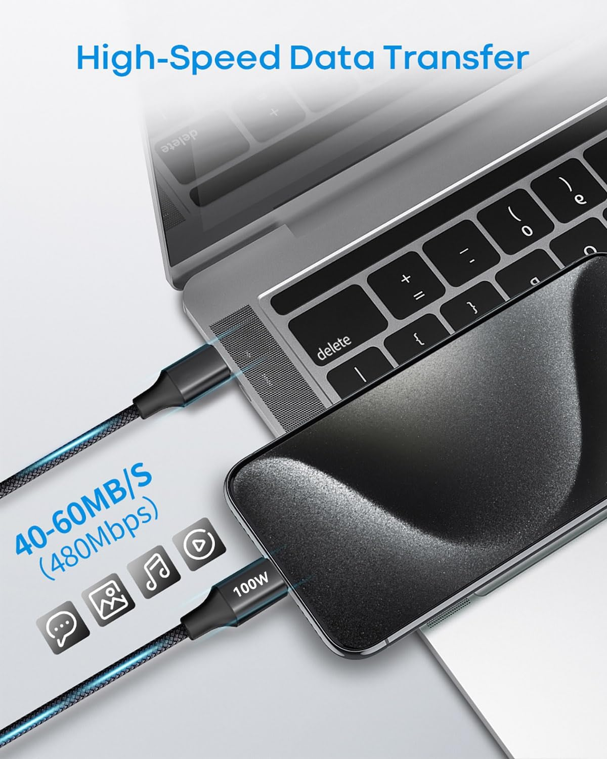 USB C to USB C Cable 100W Type C Charger Cable Power Delivery PD Charging Cord for Iphone 15 Pro Max, Macbook Pro, Ipad Pro, Dell XPS, Chromebook, Pixel 7, Samsung S24 S23 Switch (2M, Black) image number 3